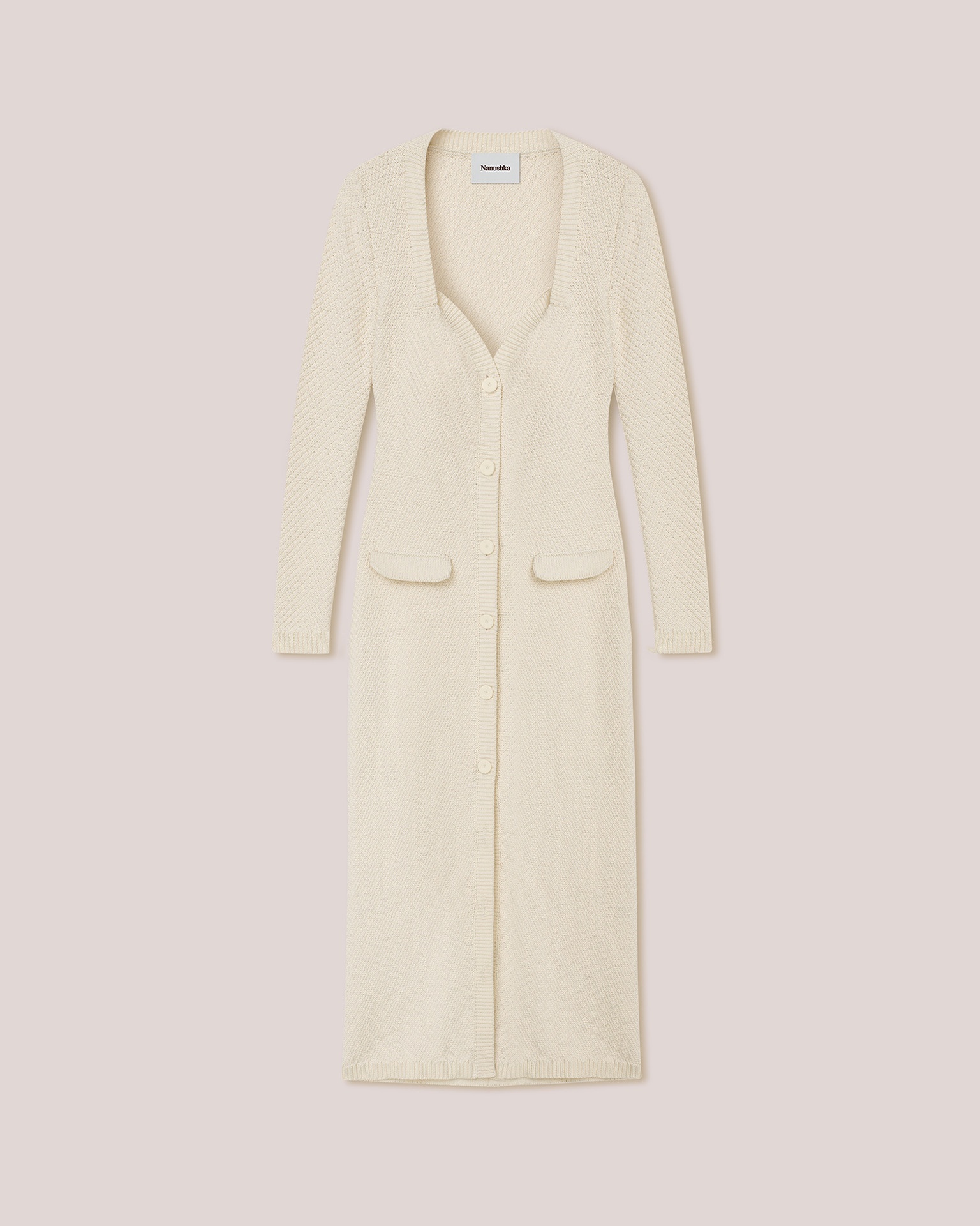 DANA - Cotton-tweed textured sweetheart neck dress - Creme - 1