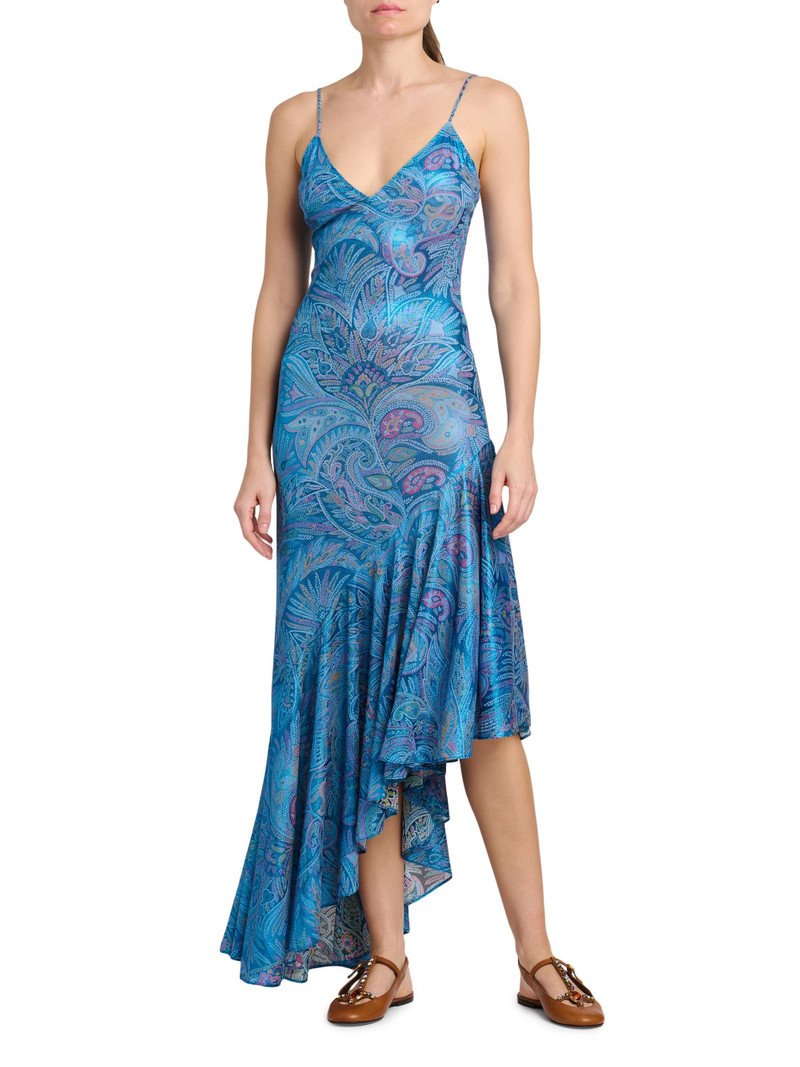 Women's Paisley Lotus Print Asymmetric Slipdress - Stamp Afdo Rosso 3