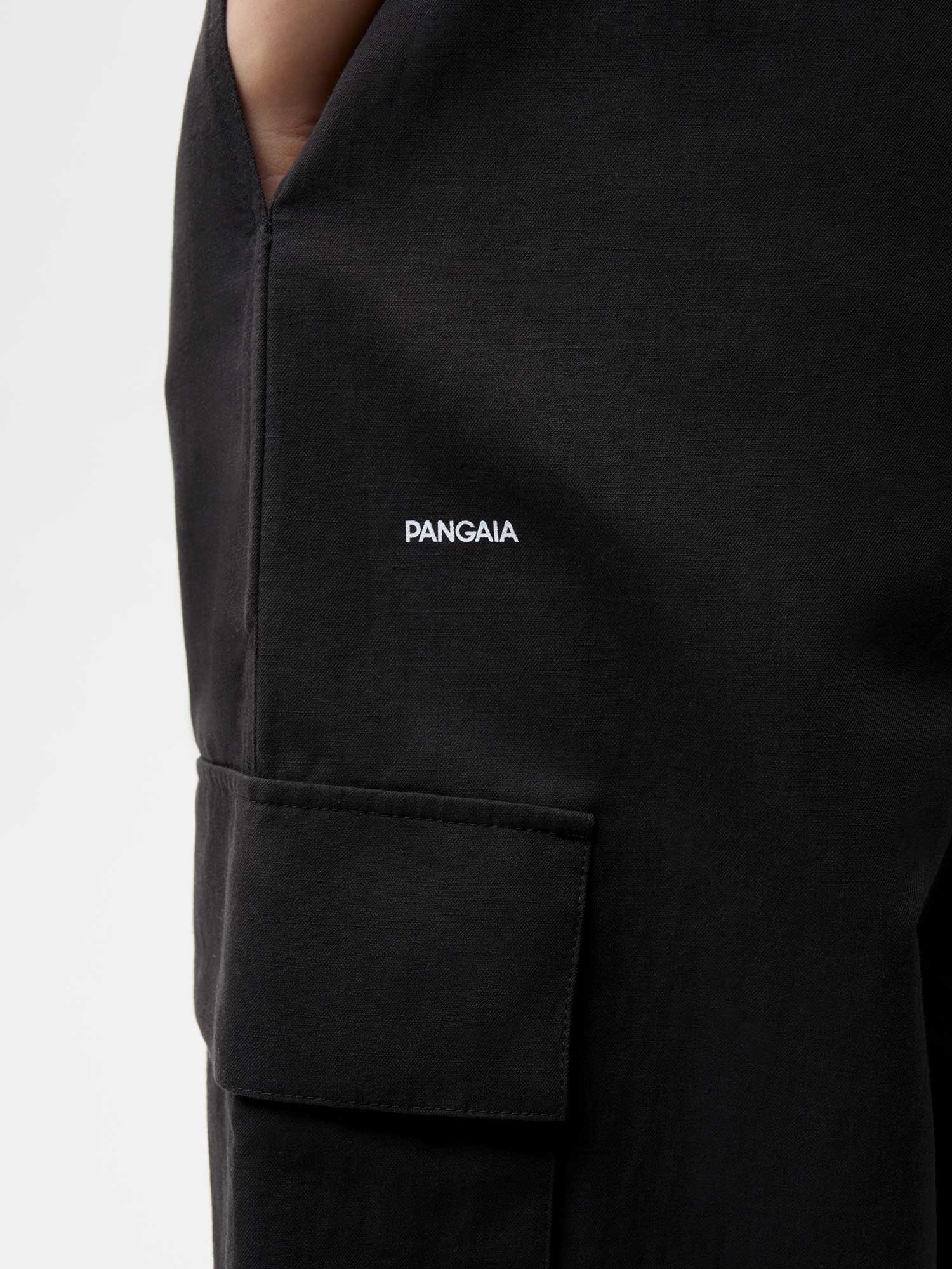 Womens Cotton Linen Cargo Pants - Black - 3