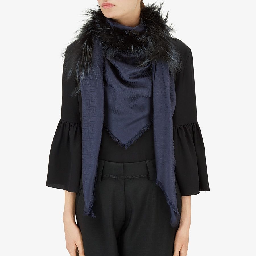 Blue silk and wool shawl - 3
