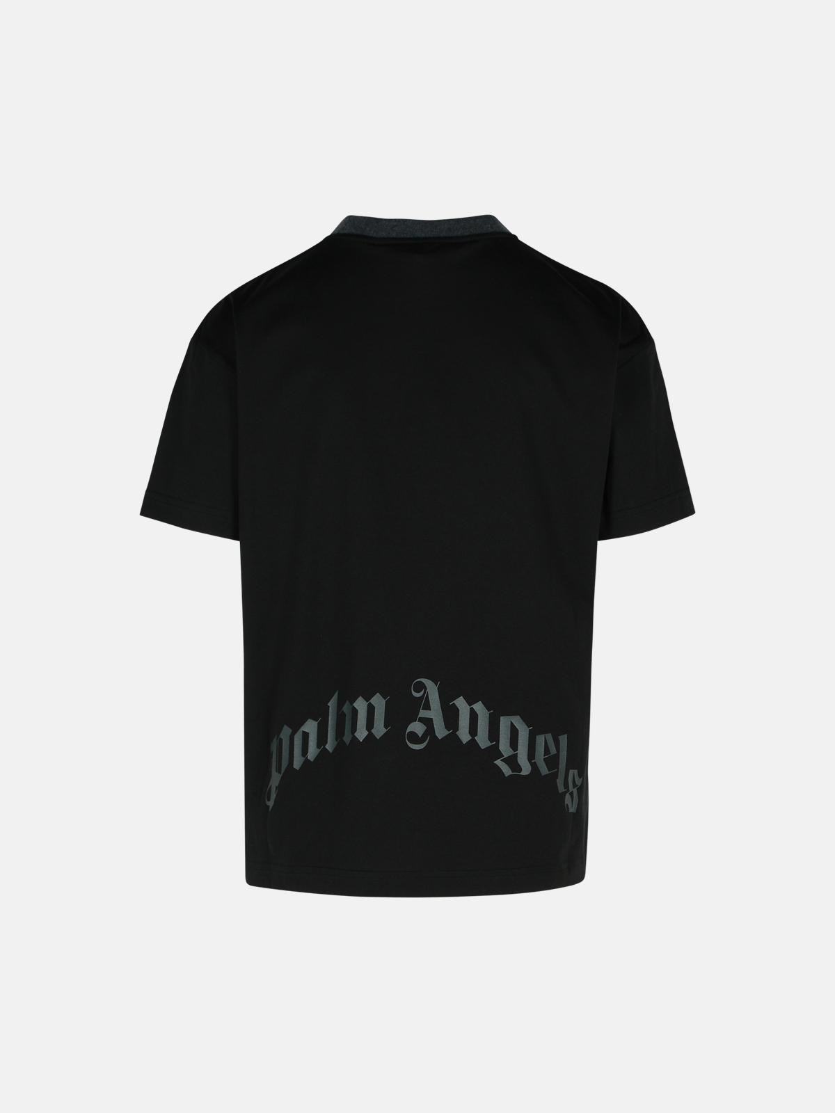 'PALMS CURVED' BLACK COTTON BLEND T-SHIRT - 3