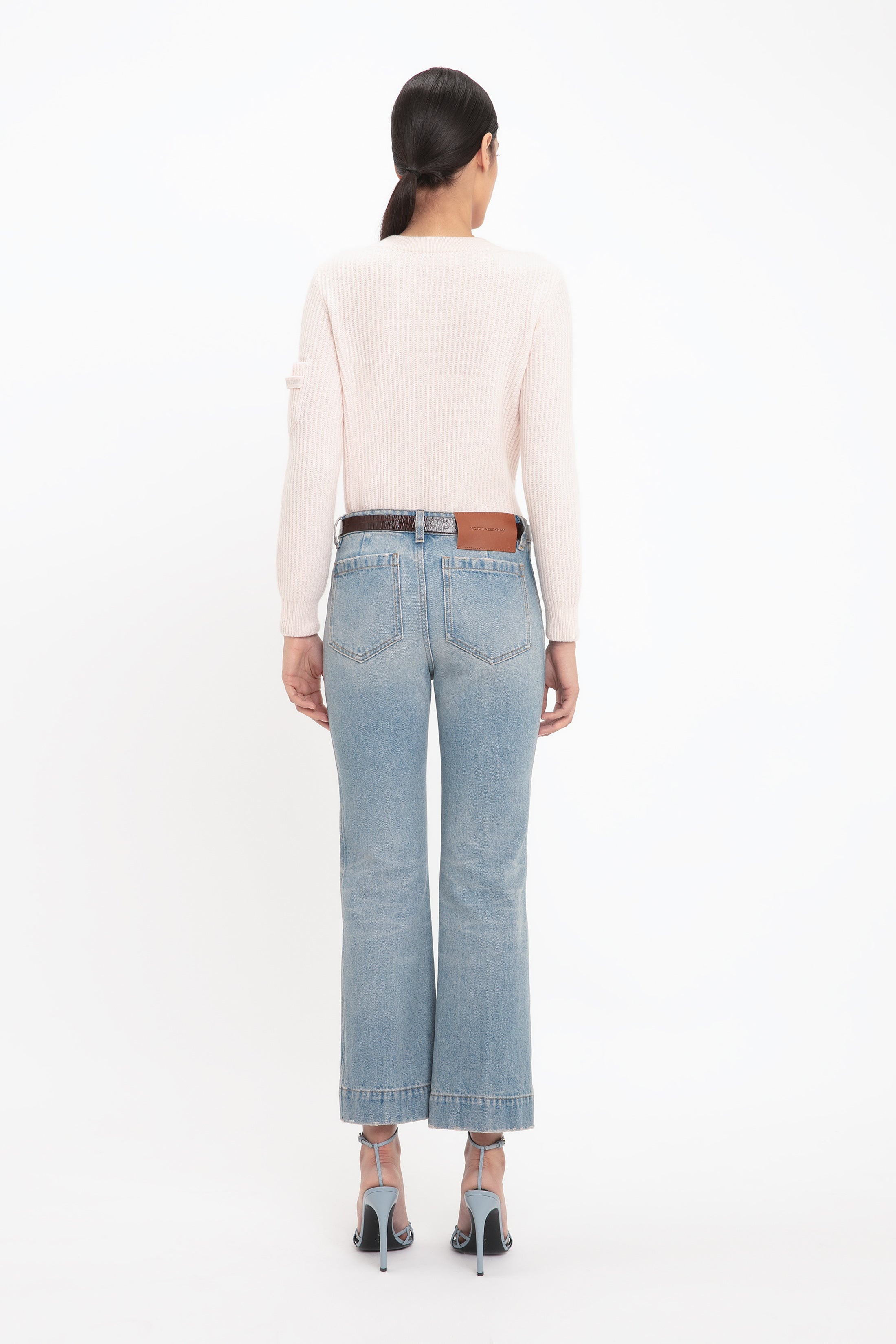 V Neck Knitted Jumper In Pale Peach - 4