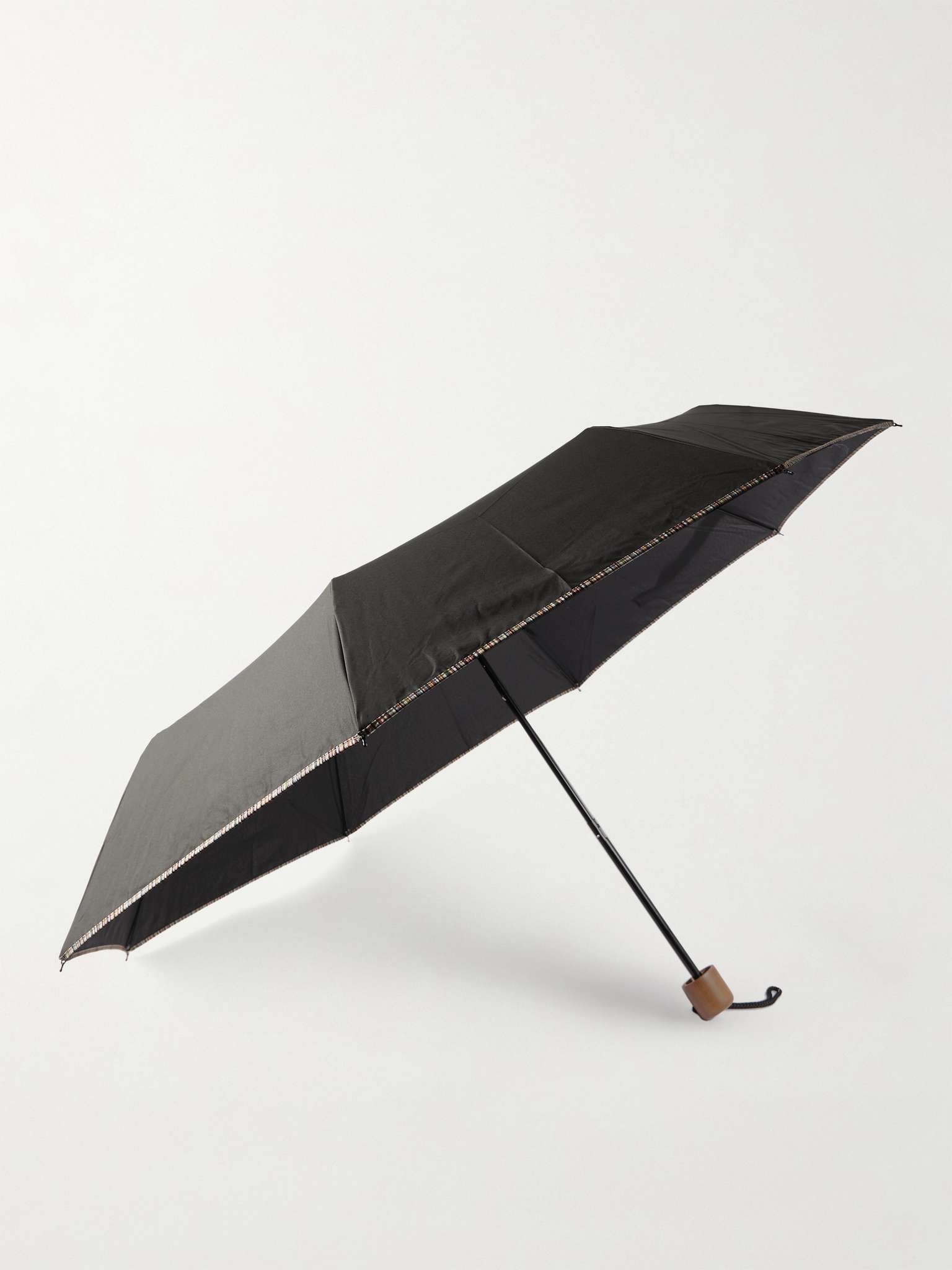 Contrast-Tipped Wood-Handle Fold-Up Umbrella - 1
