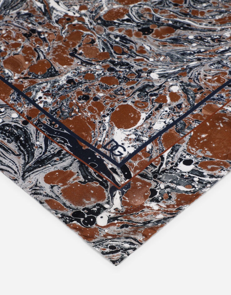 Silk bandanna with brown marbled print - 2