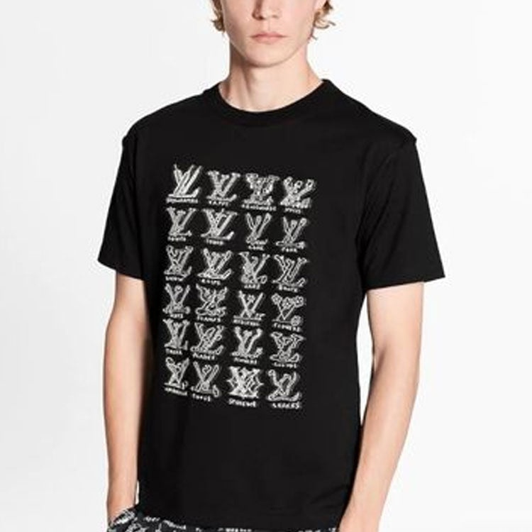 Men's LOUIS VUITTON Logo Printing Round Neck Short Sleeve Black 1A8GV6 - 2