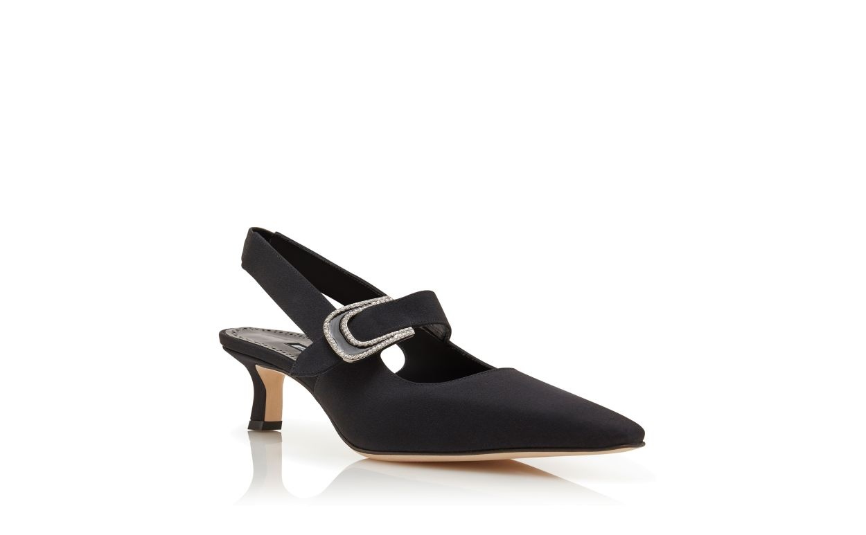 Black Crepe De Chine Slingback Pumps - 3