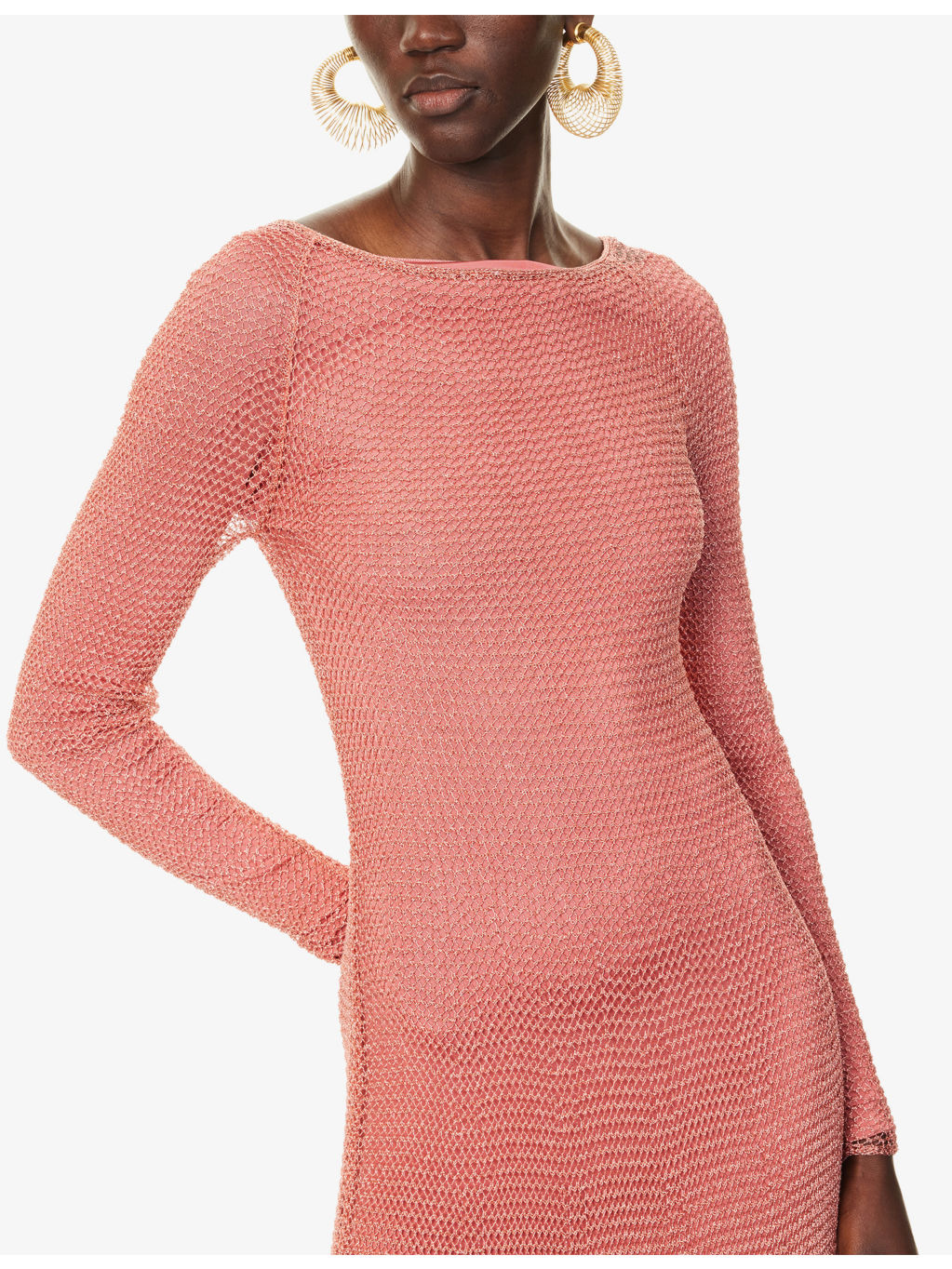 Chain Long-Sleeves Woven Maxi Dress - 6