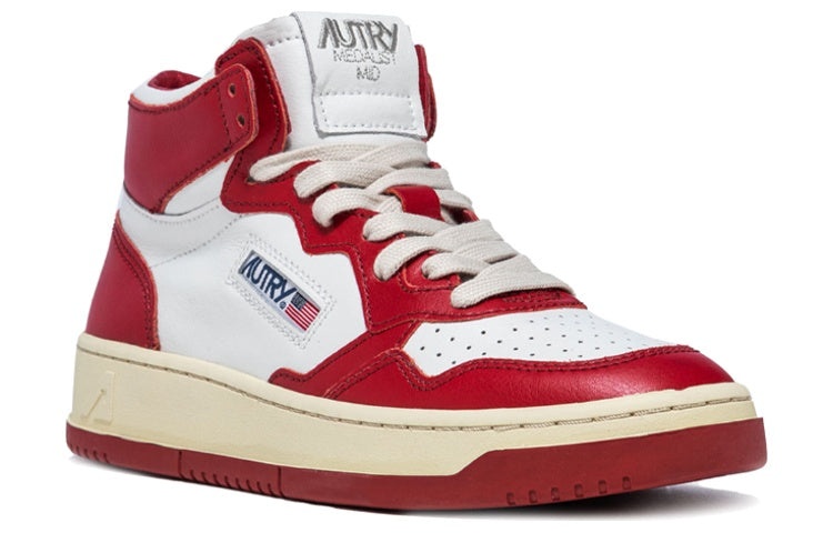 (WMNS) Autry Medalist Mid Leather Sneakers Two-Toned 'White Red' AUMW-WB02 - 3