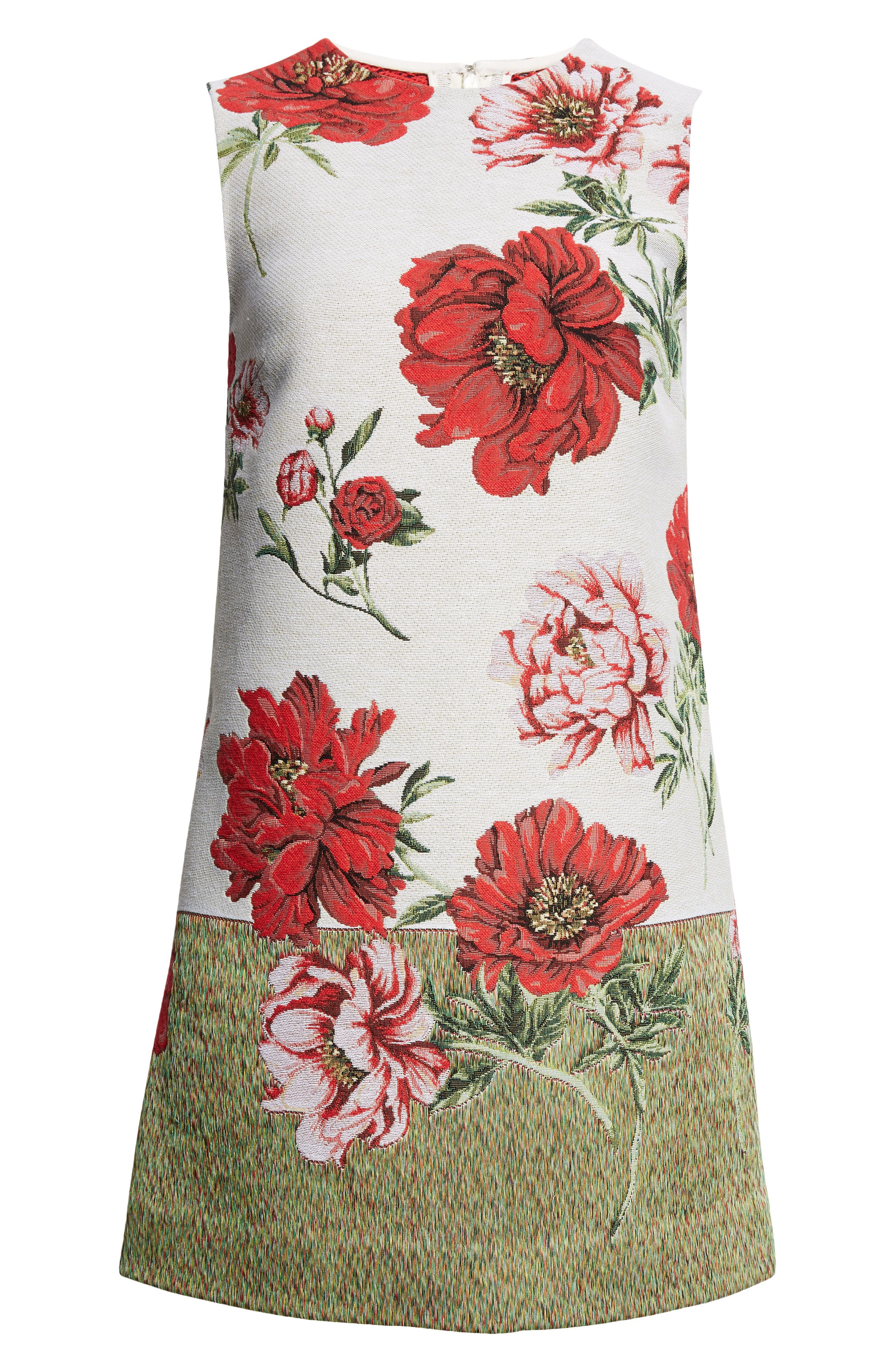 Oscar de la Renta Peony Jacquard Shift Dress in Ecru Multi at Nordstrom - 5