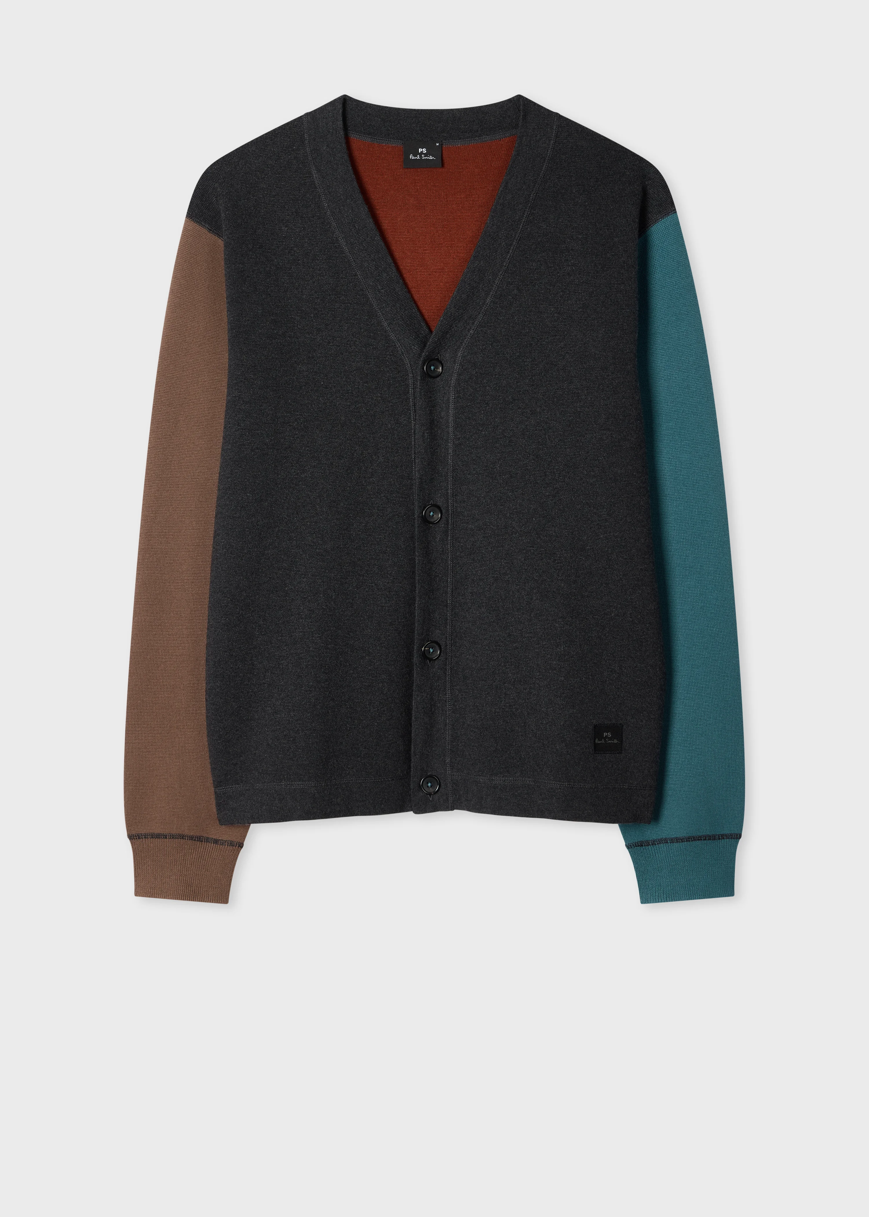 Grey Colour-Block Cotton-Blend Cardigan - 1