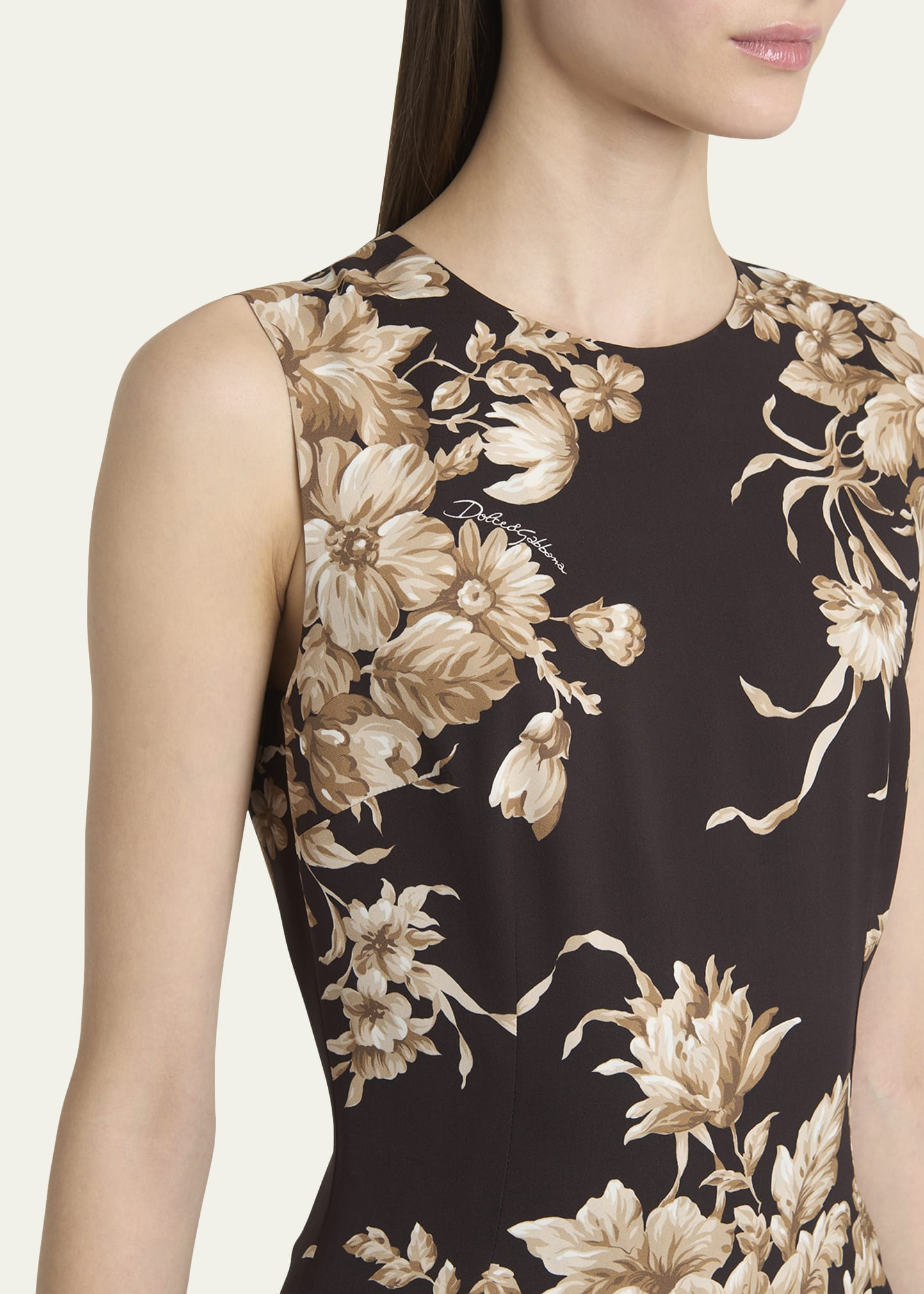 Rose Cretonne Charmeuse Sleeveless Midi Dress - 5
