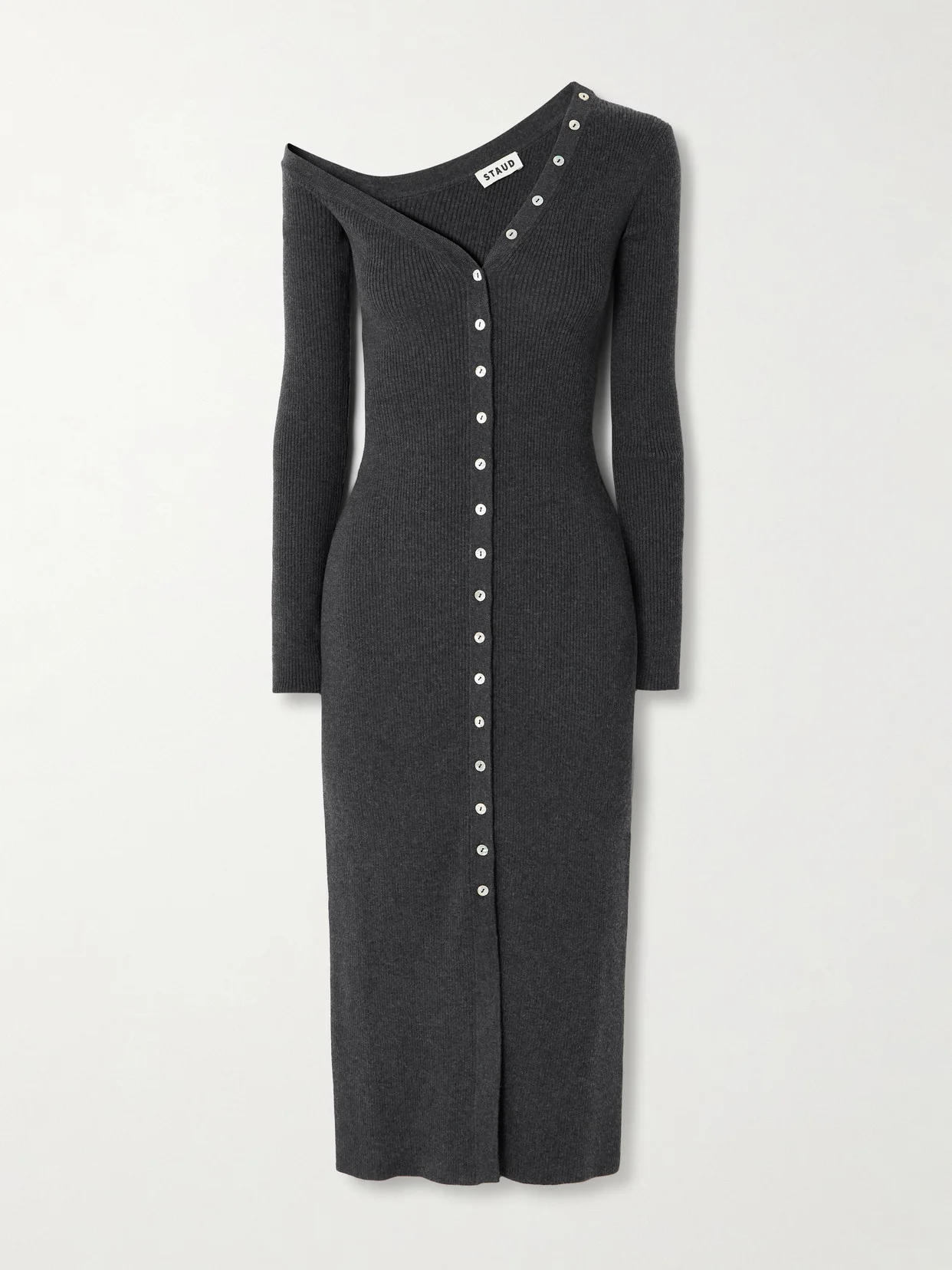 Craftsman Off-the-shoulder Ribbed Cotton And Wool-blend Midi Dress - 1