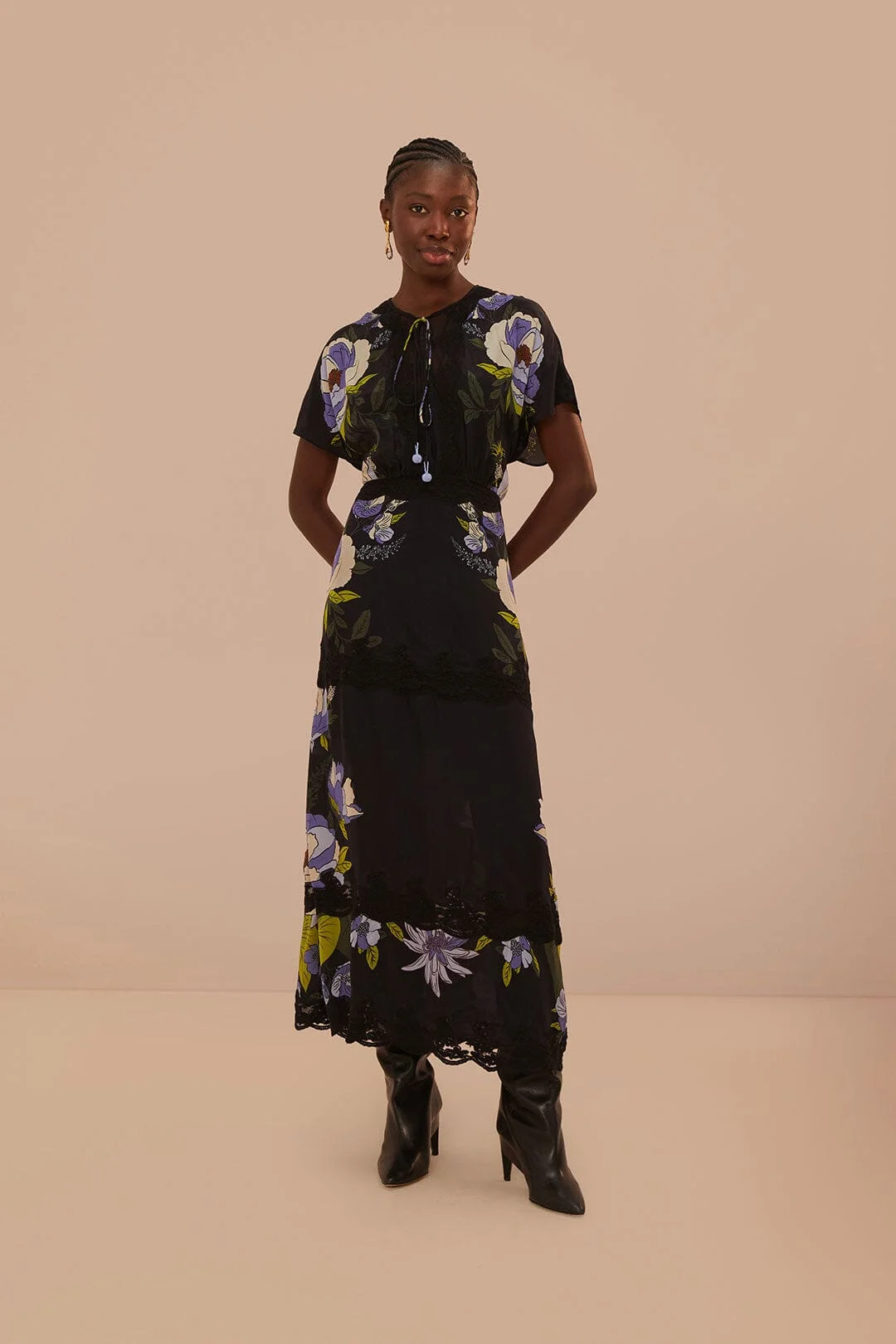 Black Soft Garden Lace Maxi Dress - 1