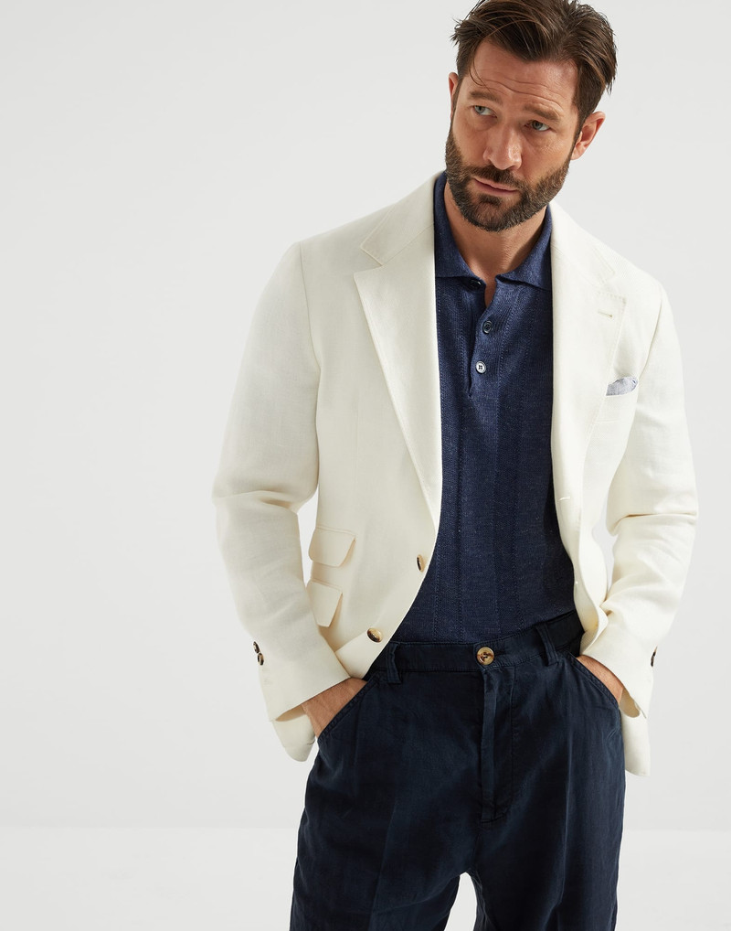 Linen and cotton wide rib knit polo 4