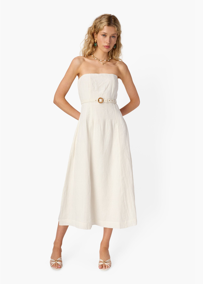 CAMI NYC YENA STRAPLESS LINEN DRESS MACADAMIA outlook