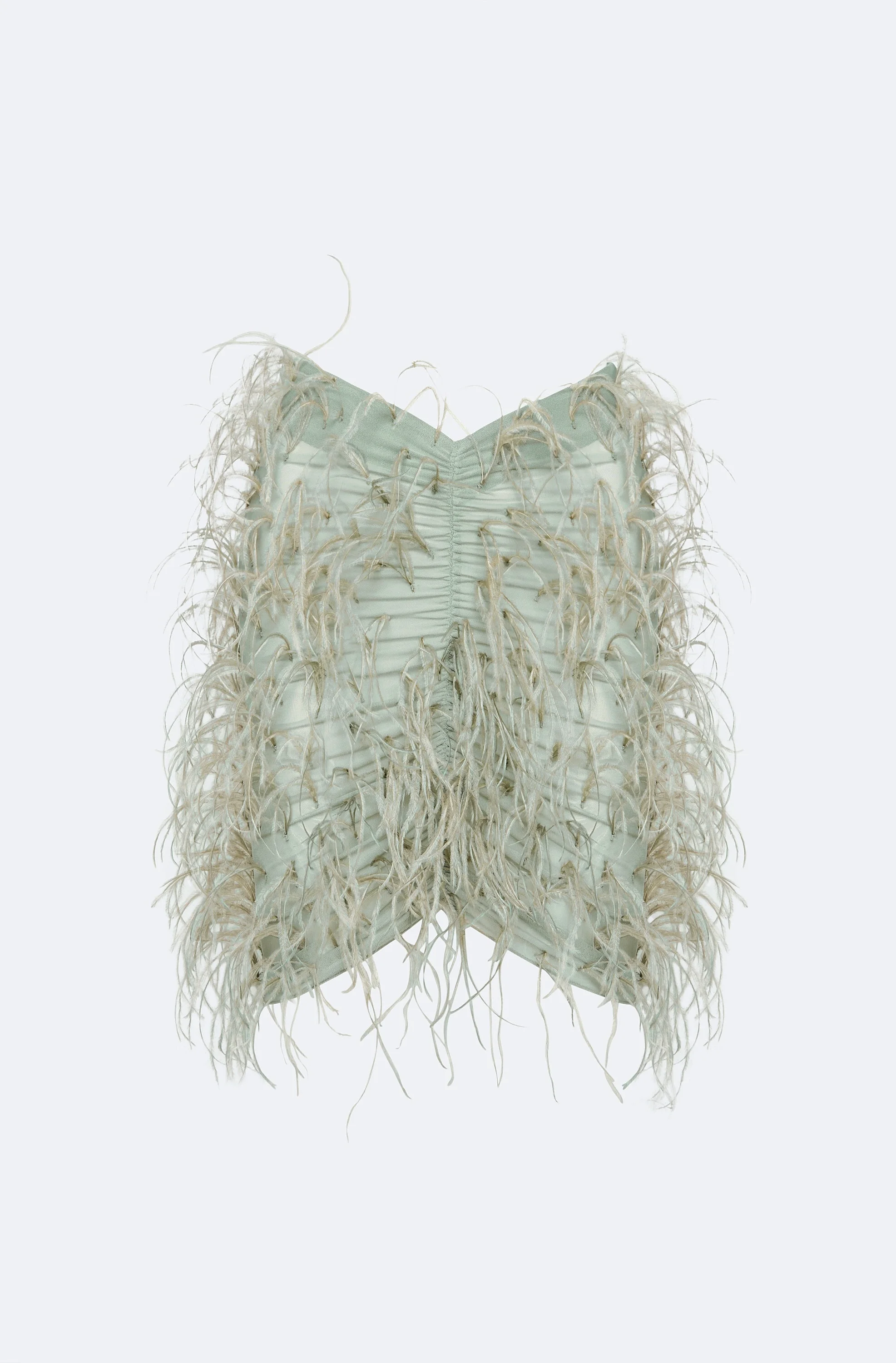 Mesh Ruched Mini Skirt With Feathers - 1