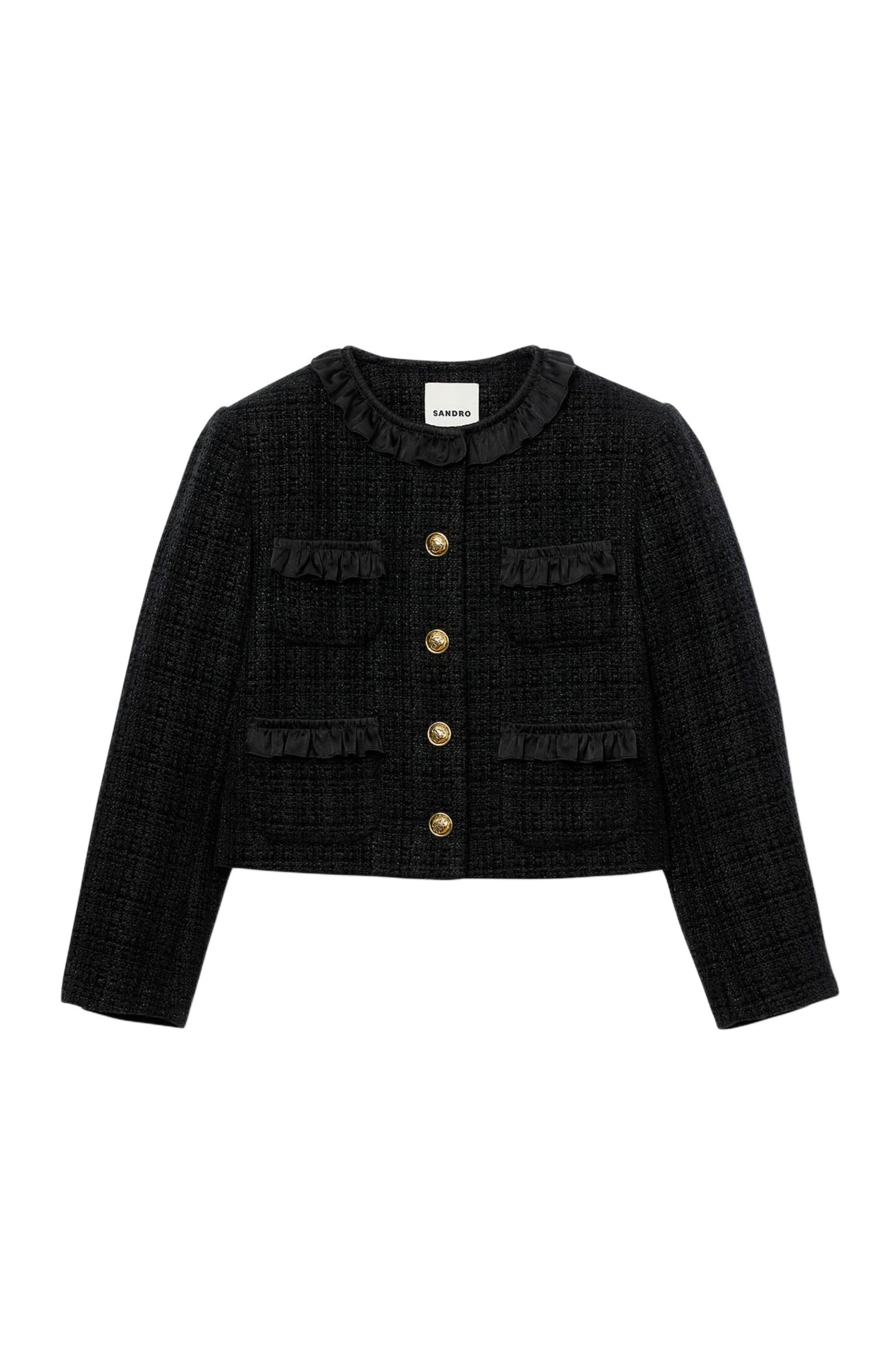 SANDRO Ruffled tweed jacket in Black at Nordstrom - 6