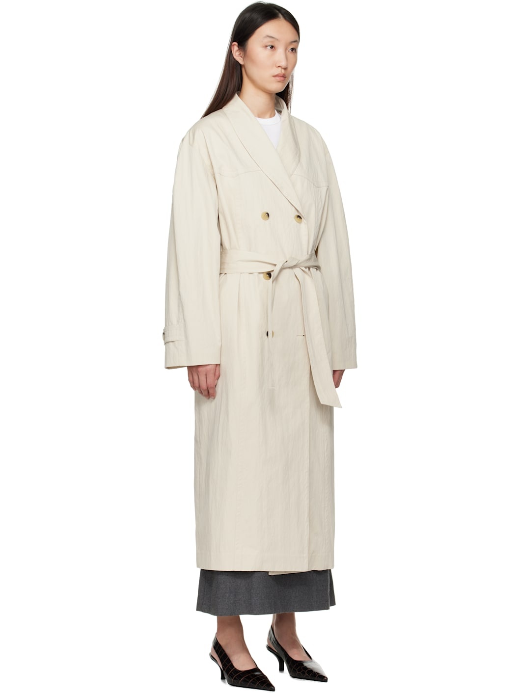 Beige Double-Breasted Trench Coat - 2