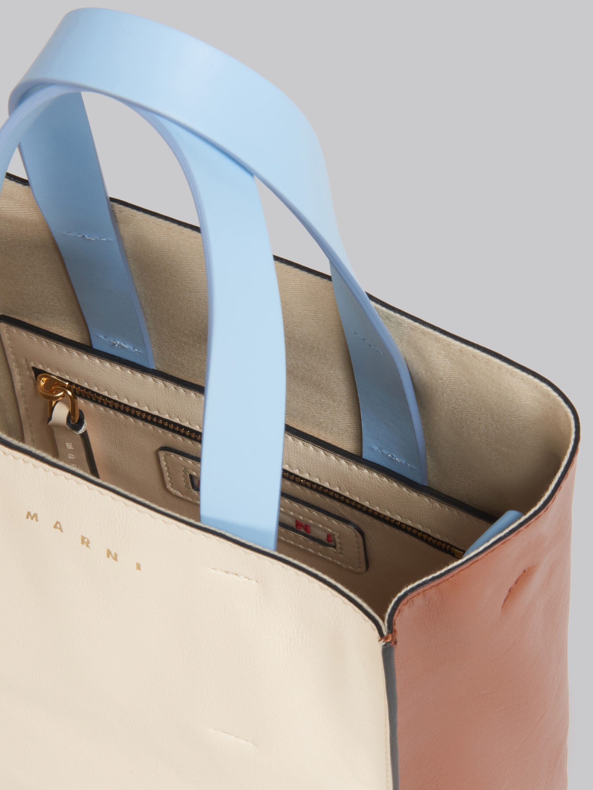 MUSEO SOFT MINI BAG IN WHITE BROWN AND LIGHT BLUE LEATHER - 4