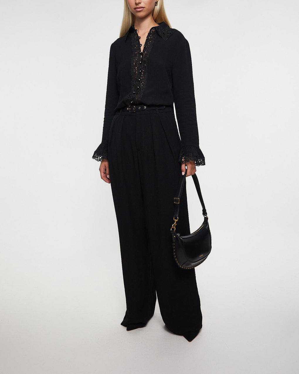 Lace Trim Wide Leg Pant Black - 3