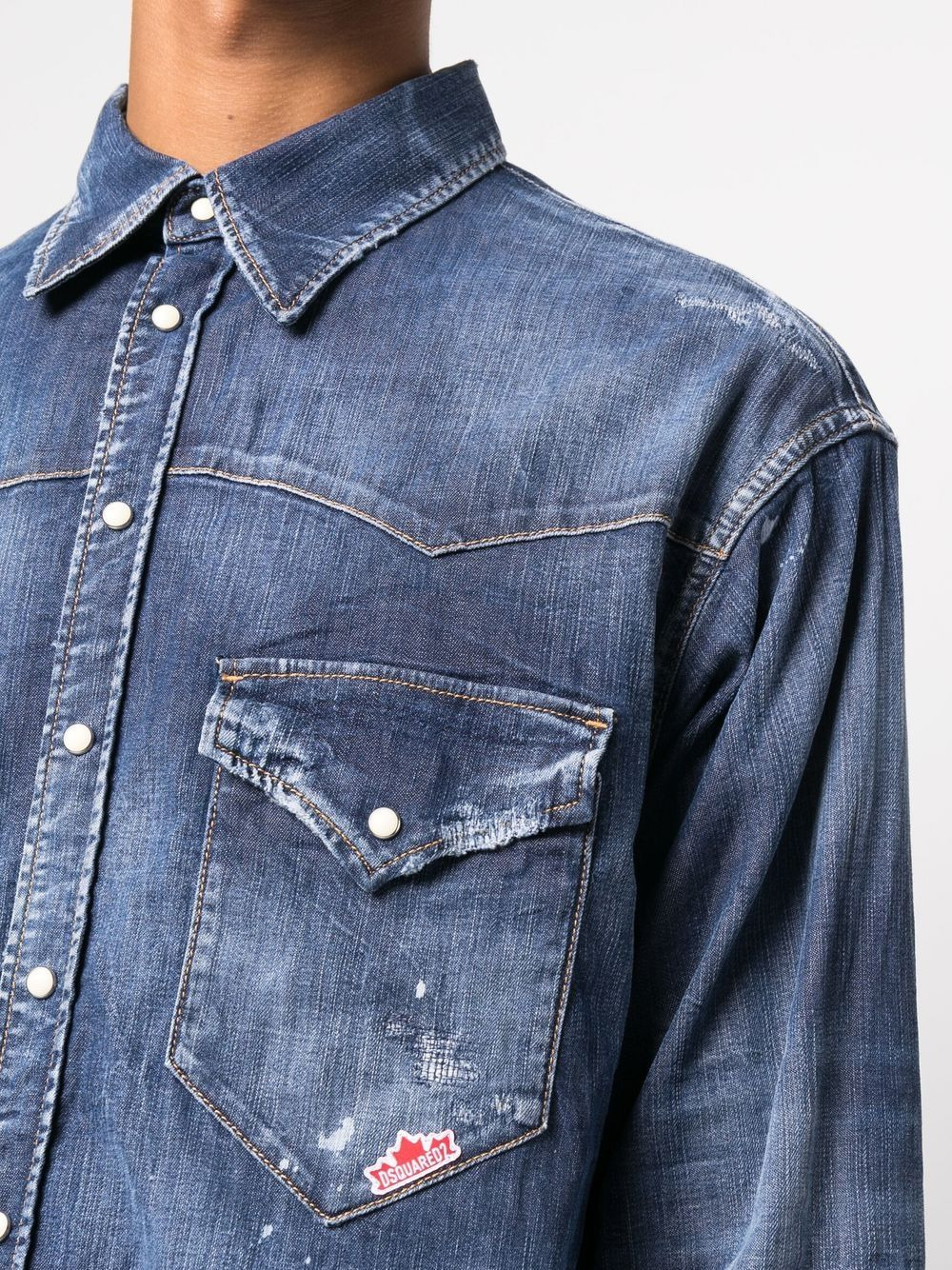 logo-patch denim shirt - 5