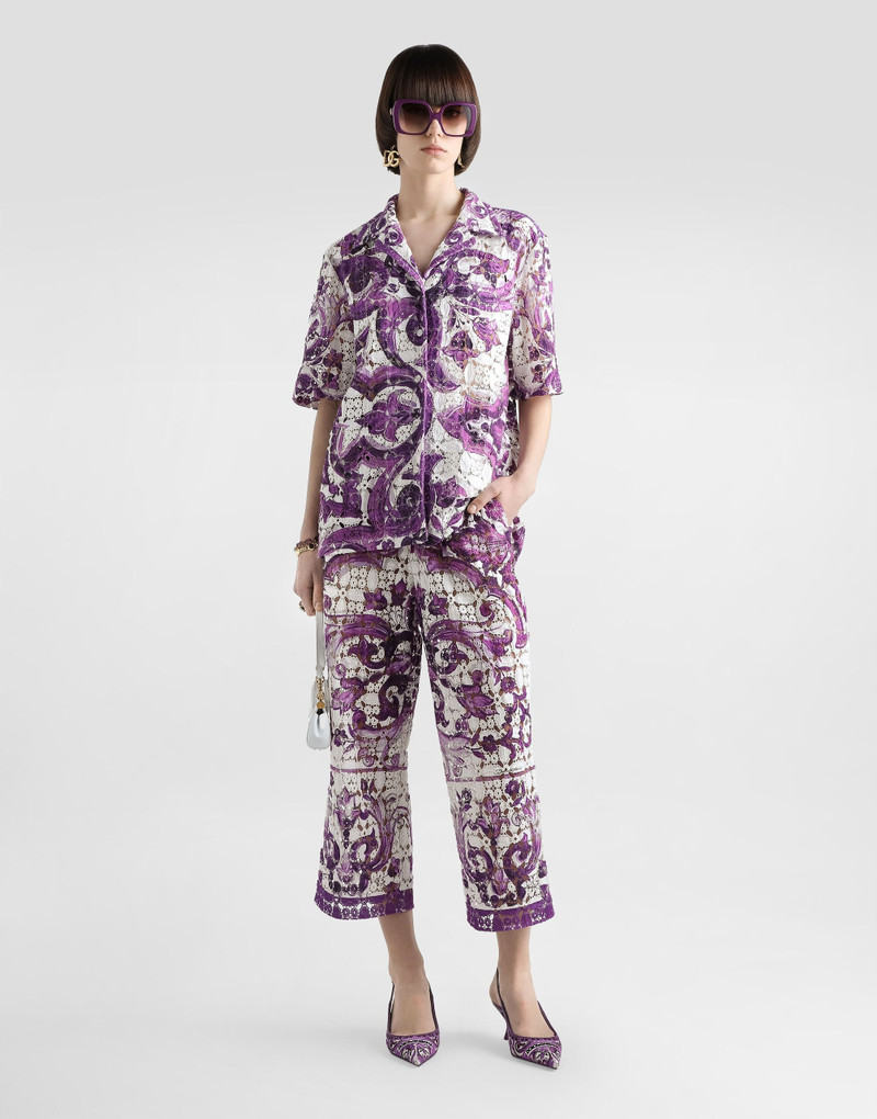 Dolce & Gabbana Majolica-print crochet lace trousers outlook