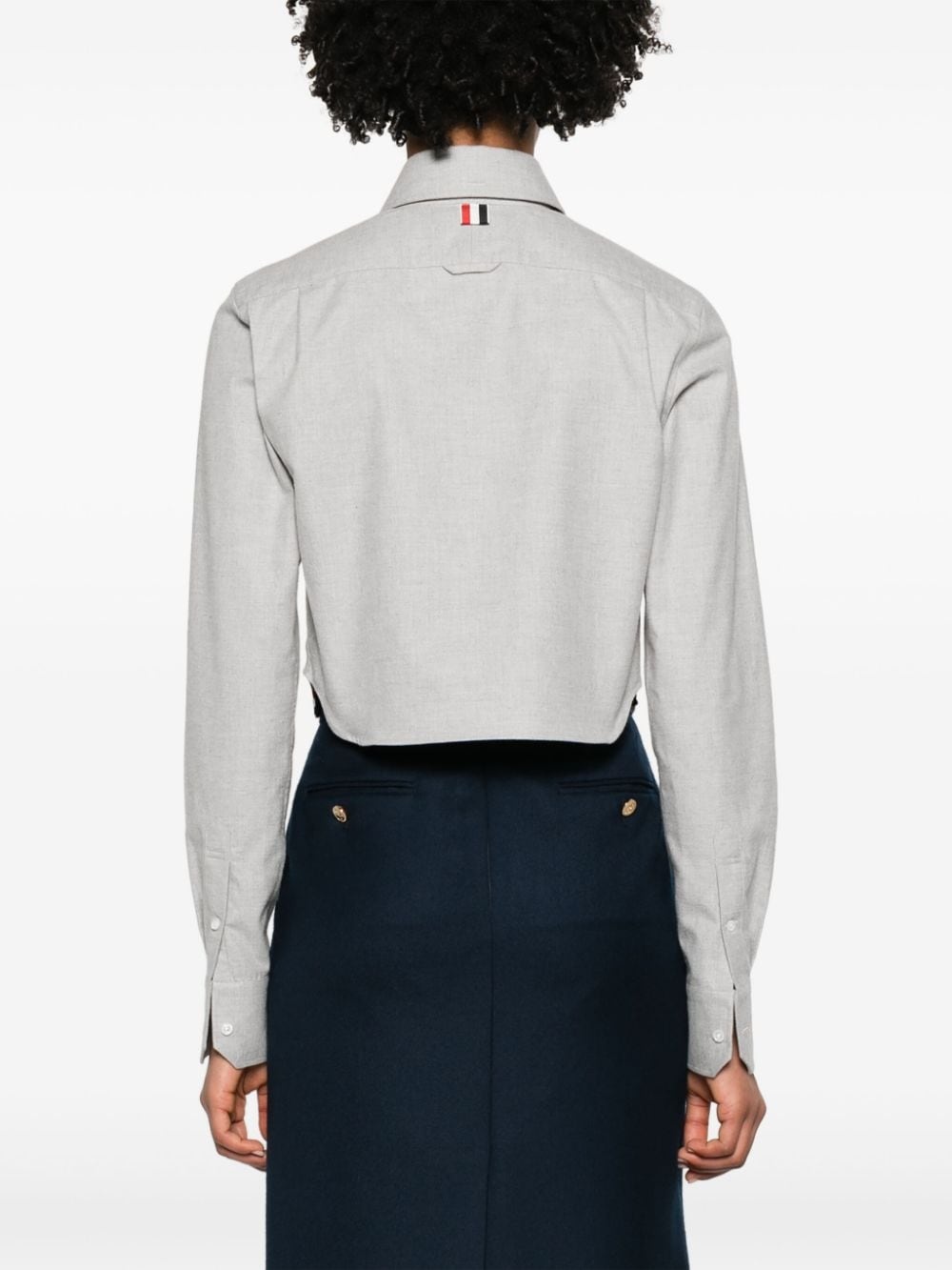 rounded-collar cotton cropped shirt - 4