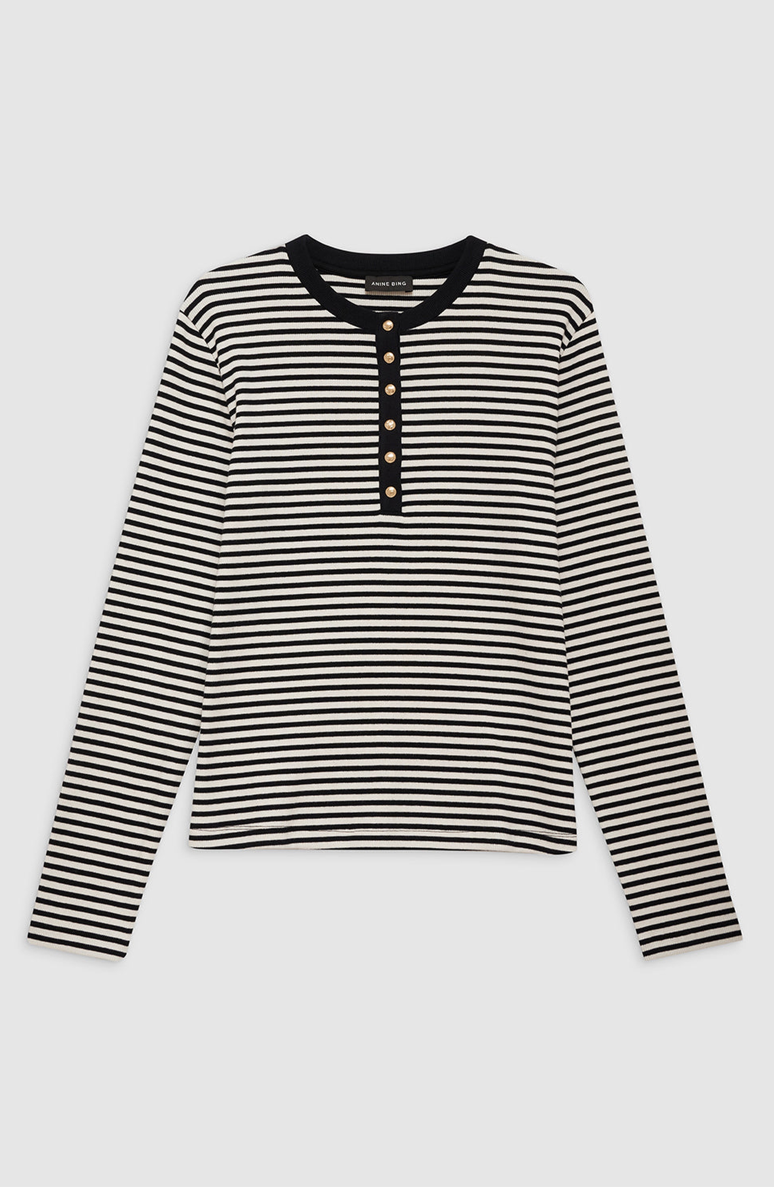 ANINE BING Alessia Long Sleeve Tee in Cream /Black Stripe at Nordstrom - 4