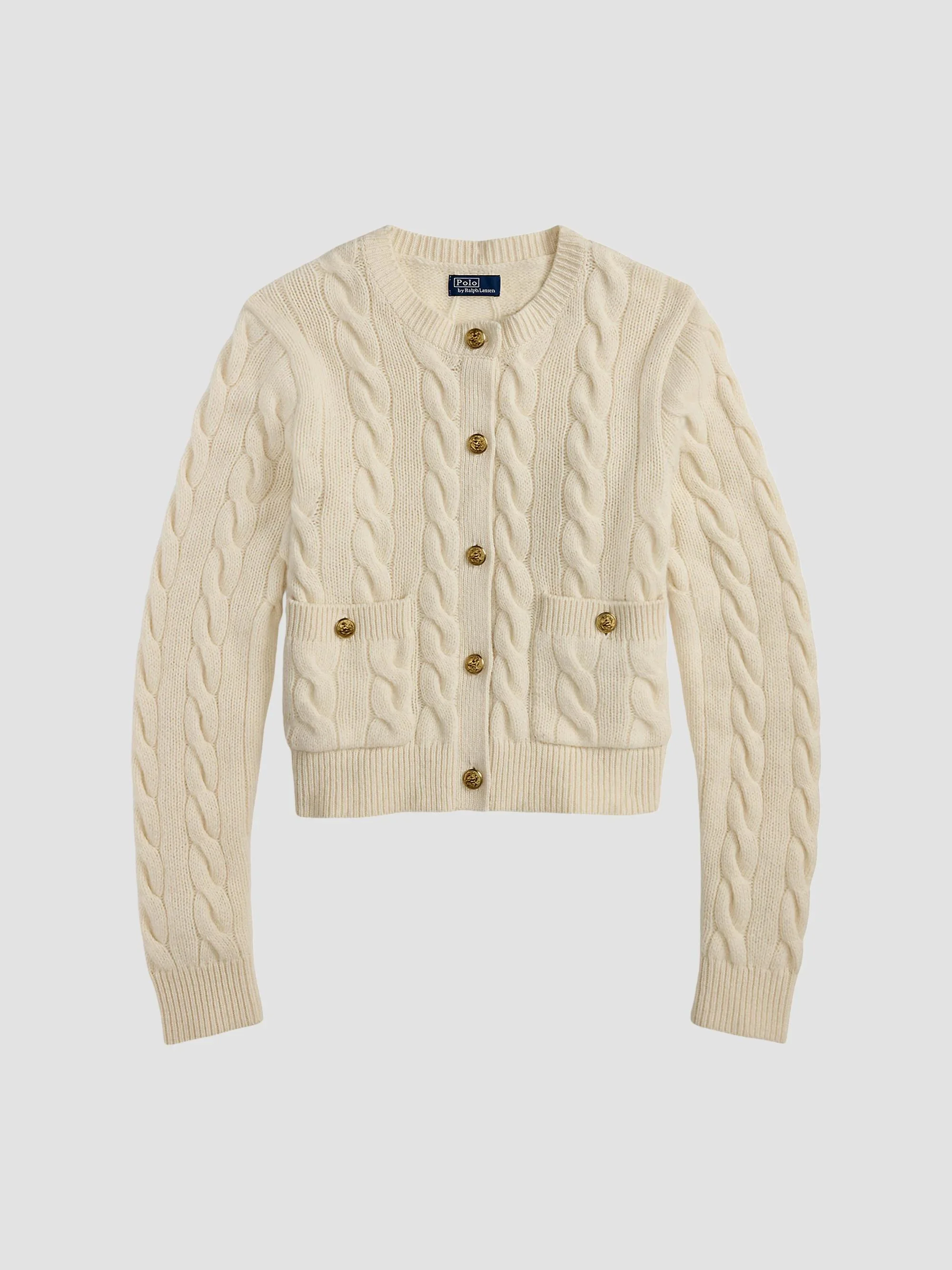 Women's Cable-Knit Wool-Cashmere Crop Cardigan - White - 1
