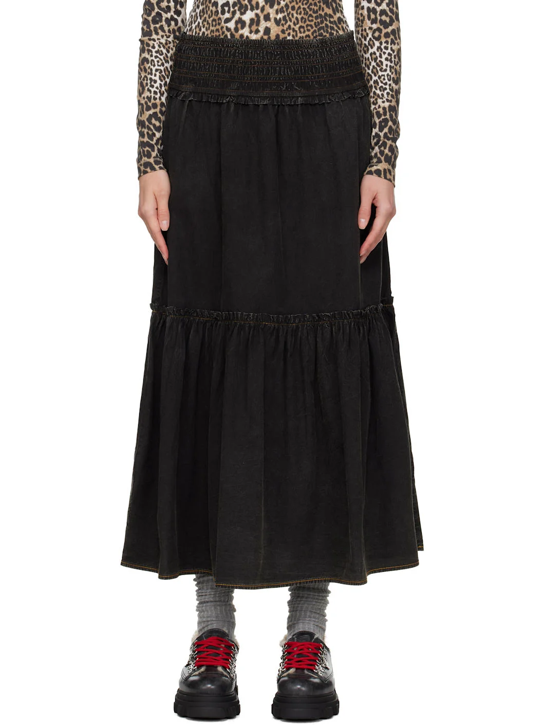 Black Washed Smock Maxi Skirt - 1