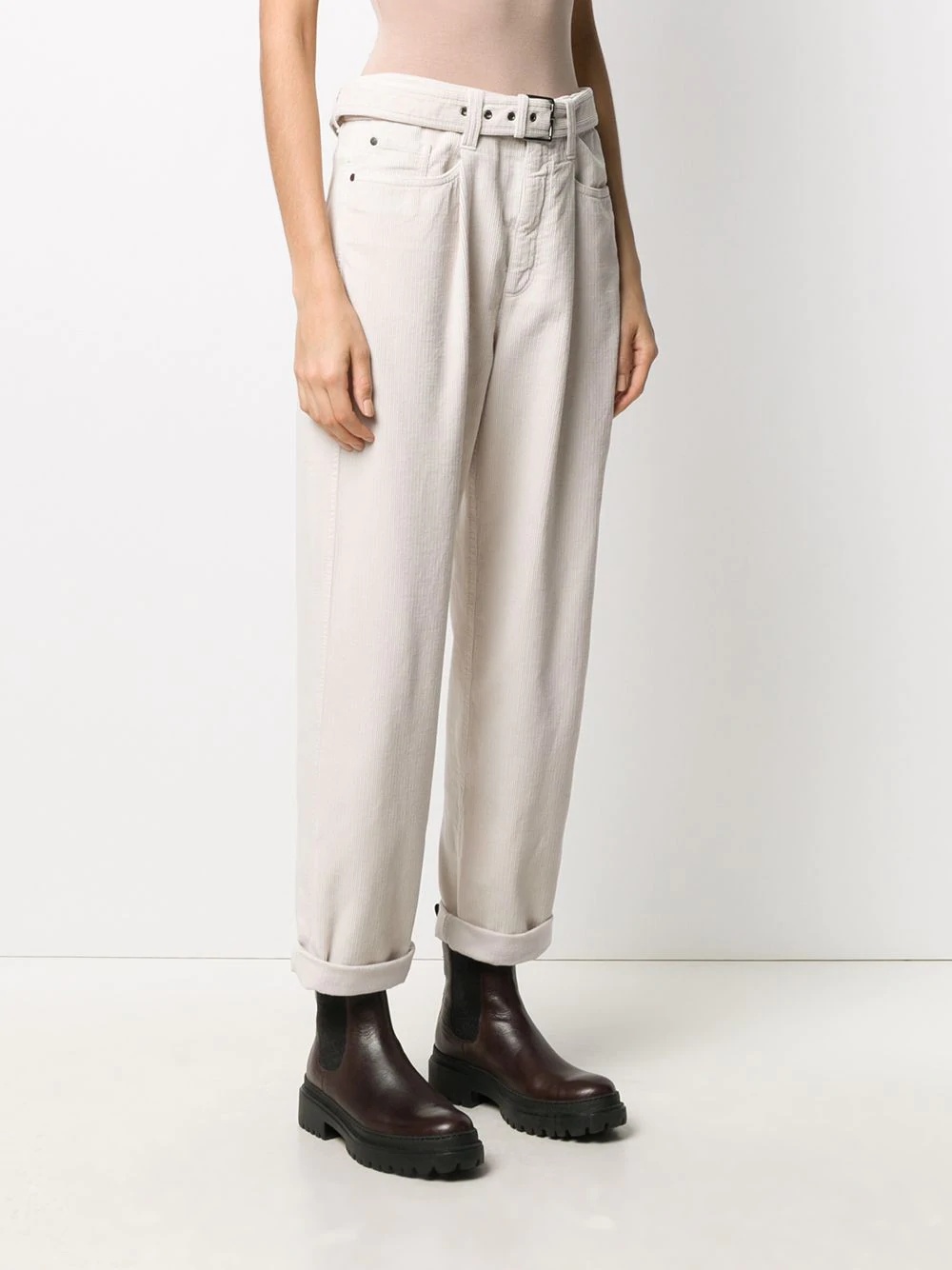 belted corduroy trousers - 3