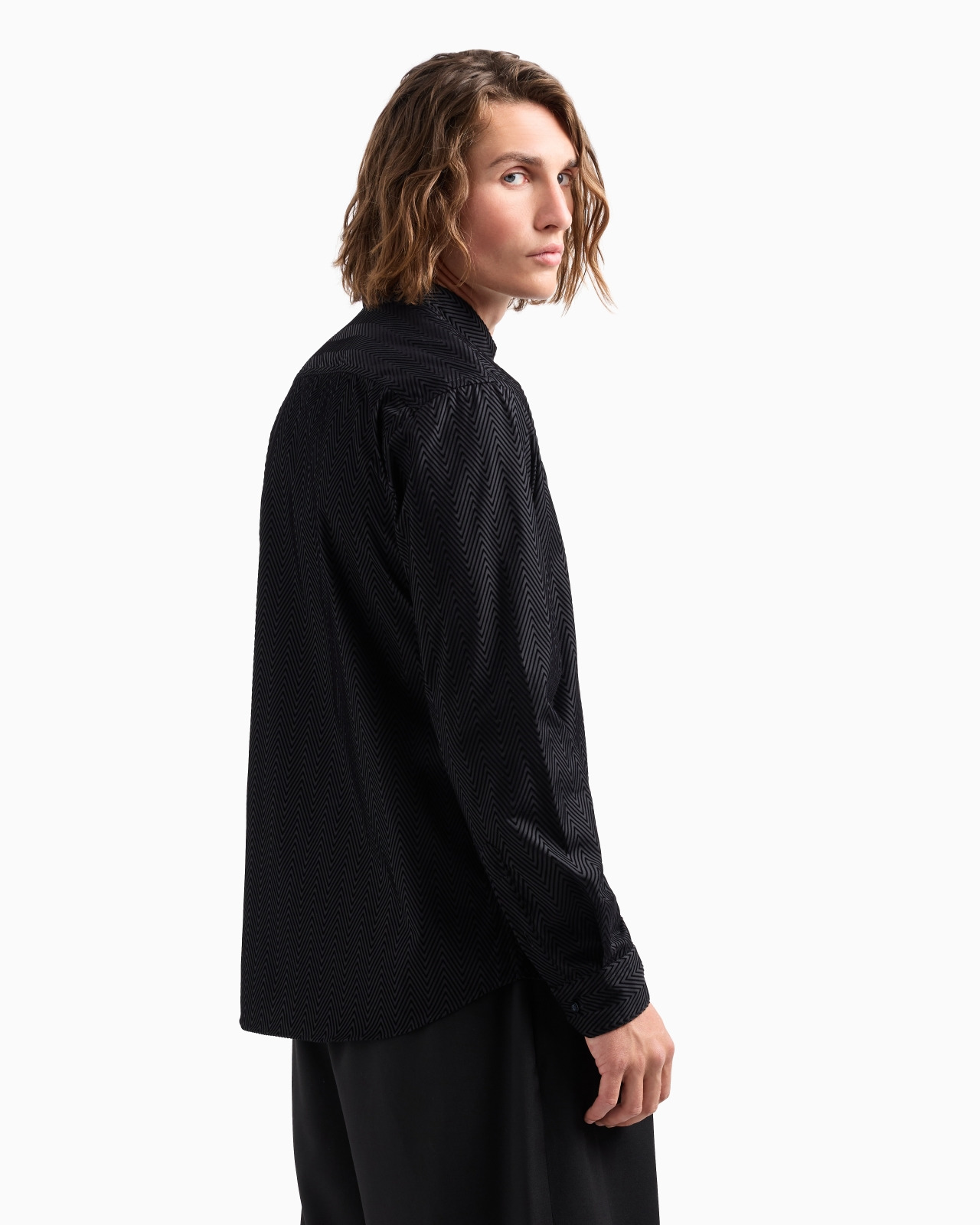 Stretch sateen-cotton shirt with guru collar - 3