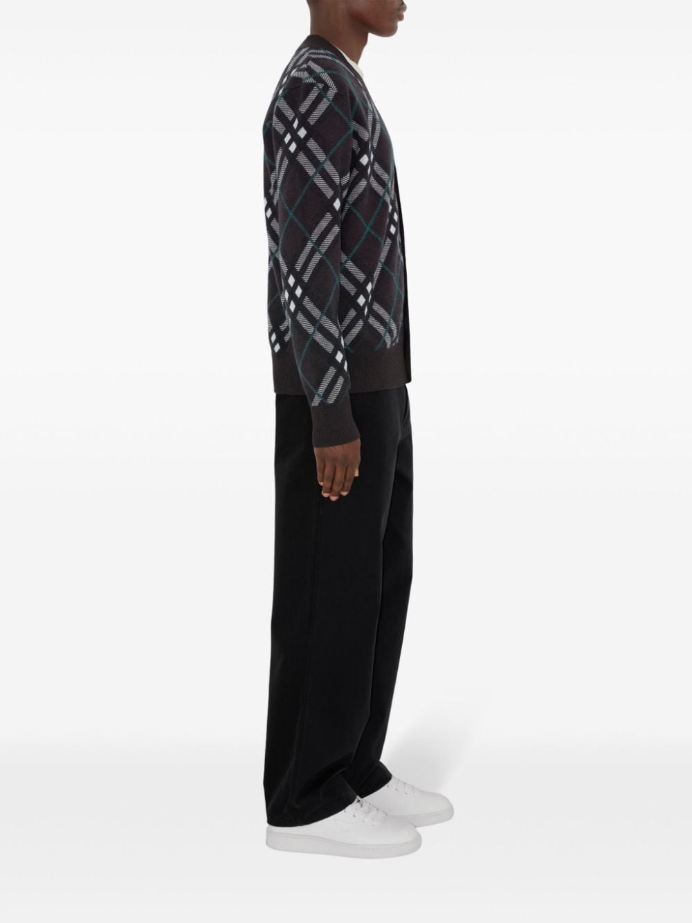 check-print V-neck cardigan - 3