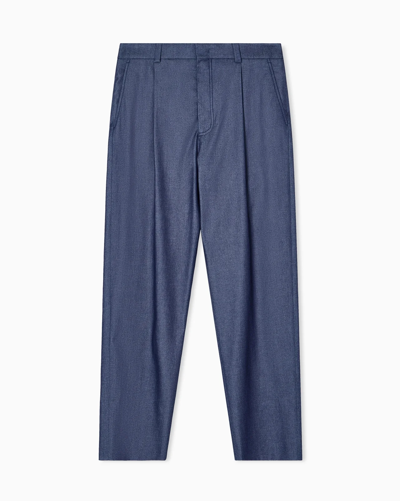 SINGLE-PLEAT TROUSERS IN DENIM-EFFECT COTTON AND SILK - 1