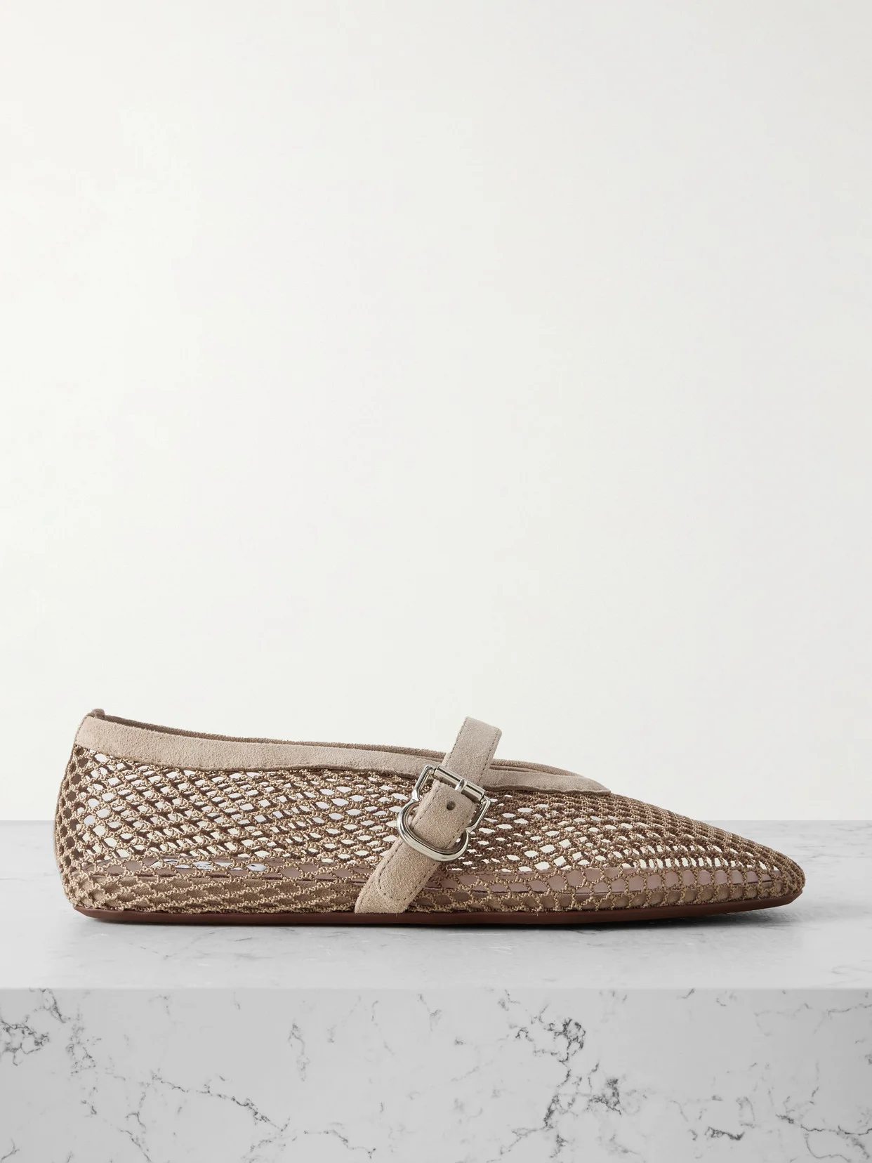 Suede-trimmed Mesh Ballet Flats - 1