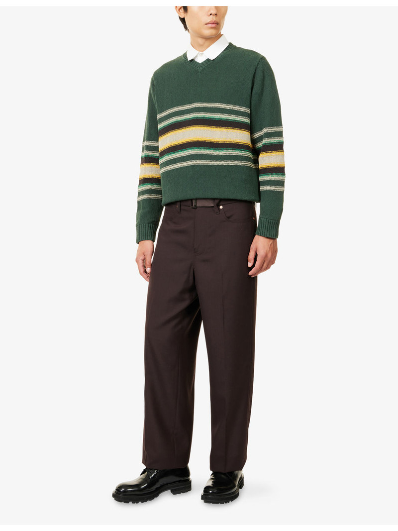 Craig Green Striped V-Neck Cotton-Blend Knit Jumper outlook