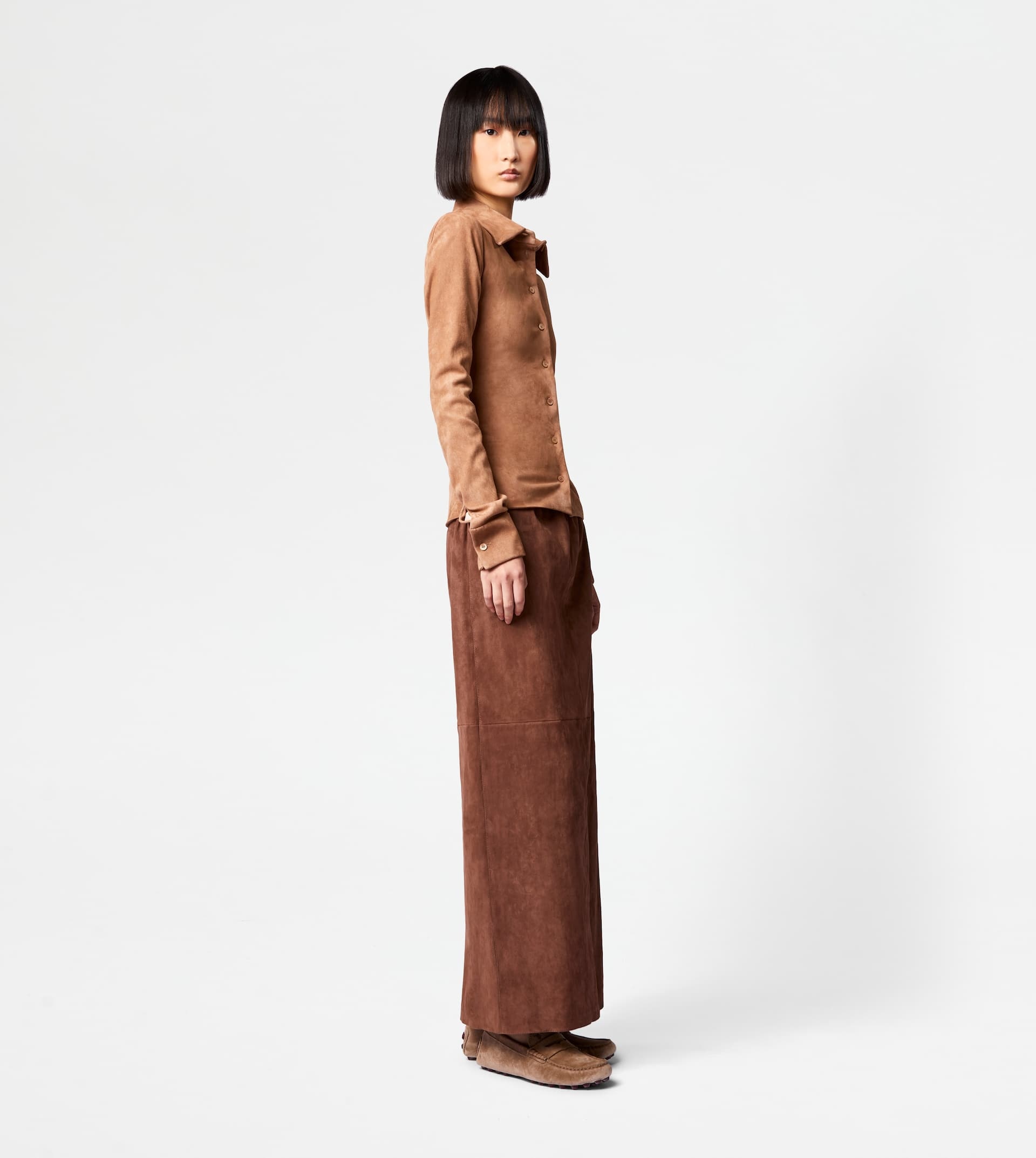 LONG SKIRT IN SUEDE - BROWN - 4