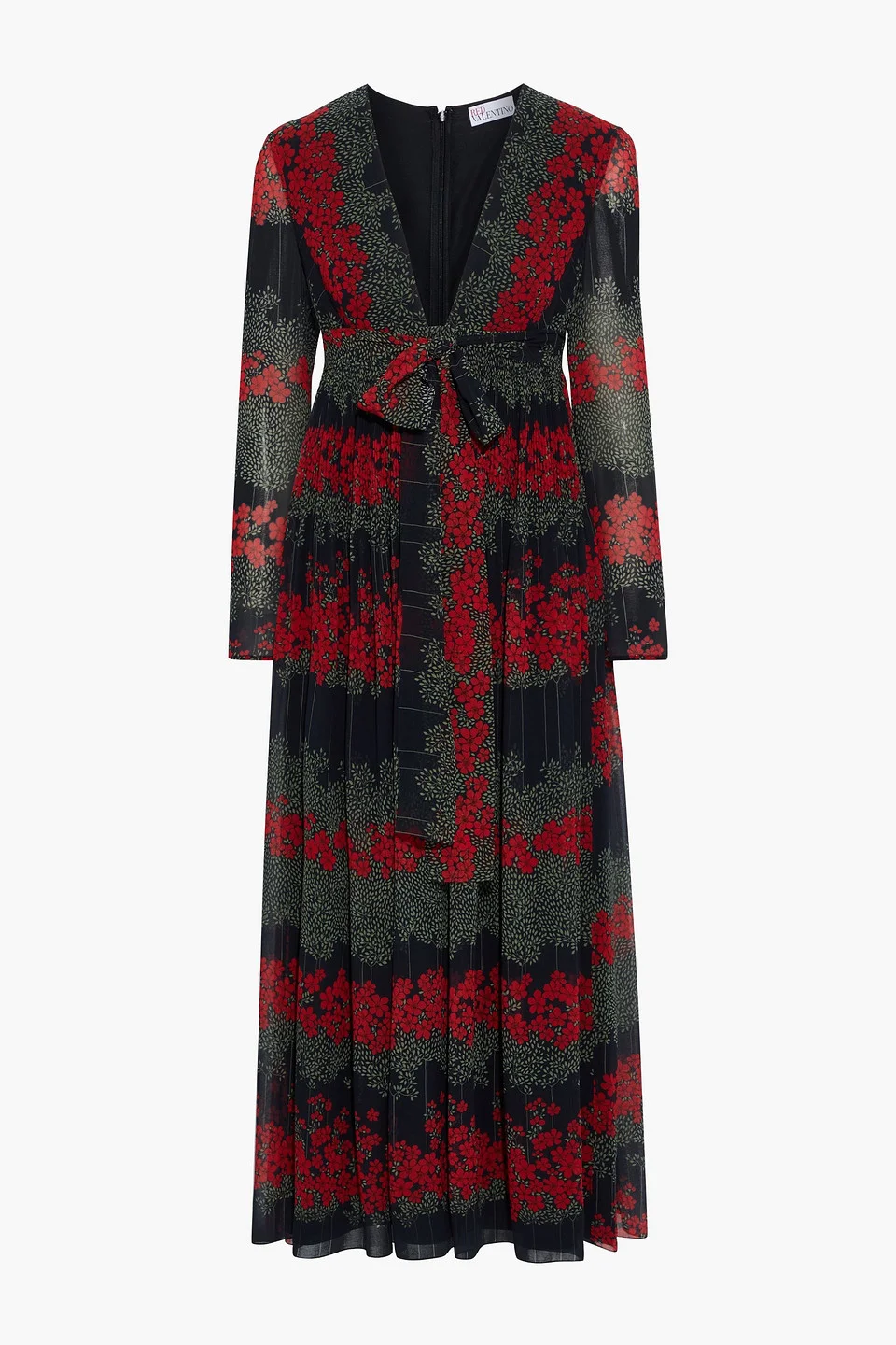 Belted pintucked floral-print georgette maxi dress - 1