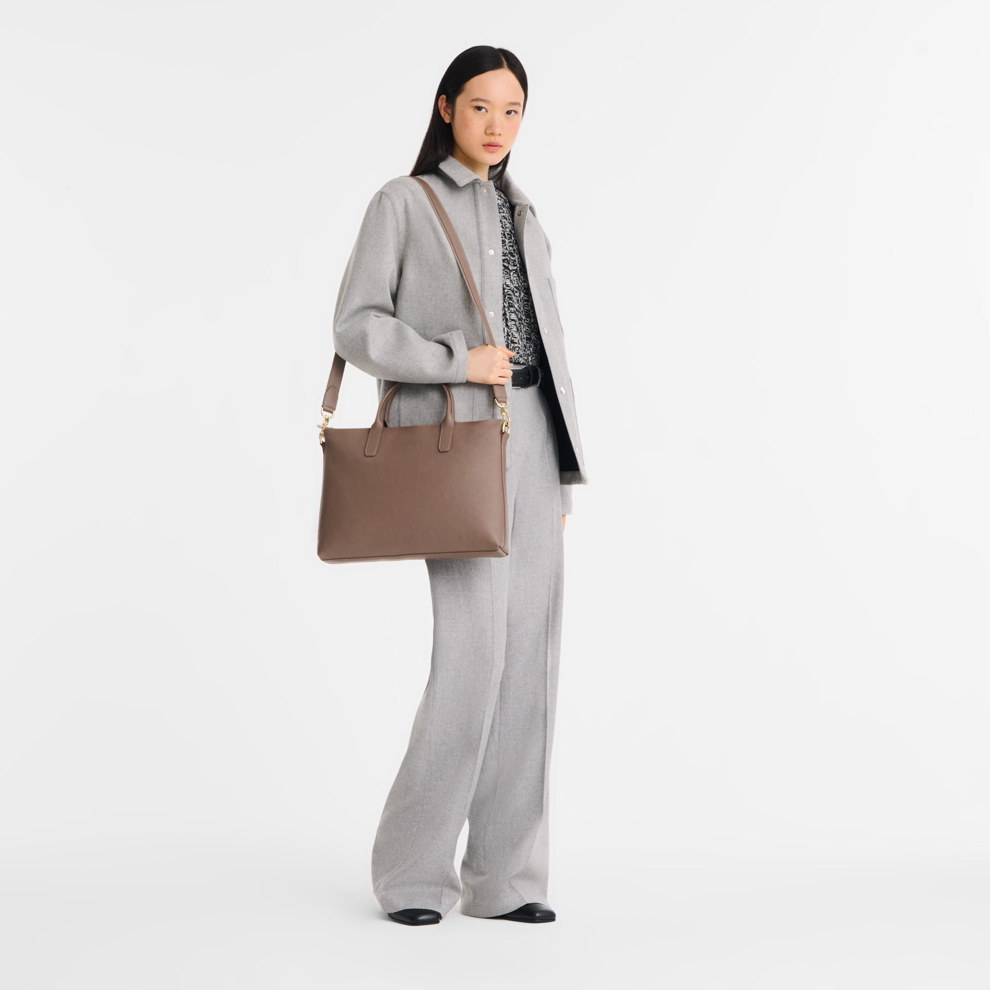 Le Foulonné S Briefcase Taupe - Leather - 2