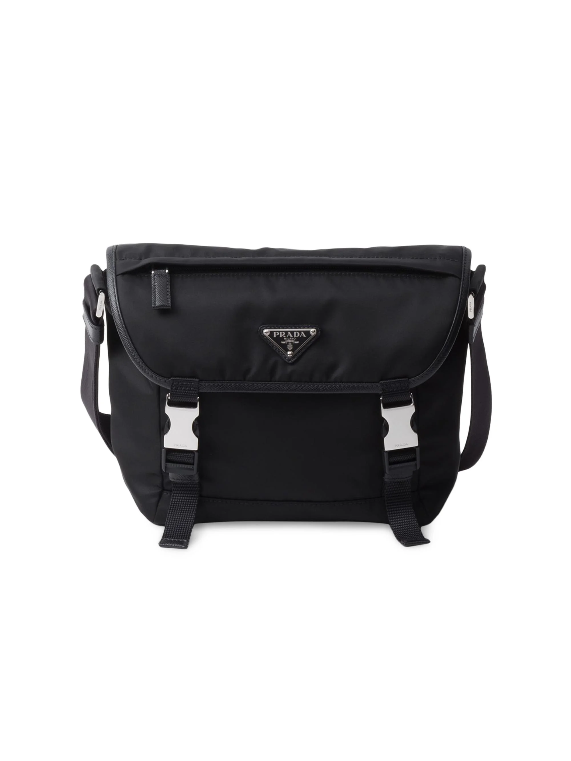 Men's Re-Nylon and Saffiano Leather Shoulder Bag - Black - 1