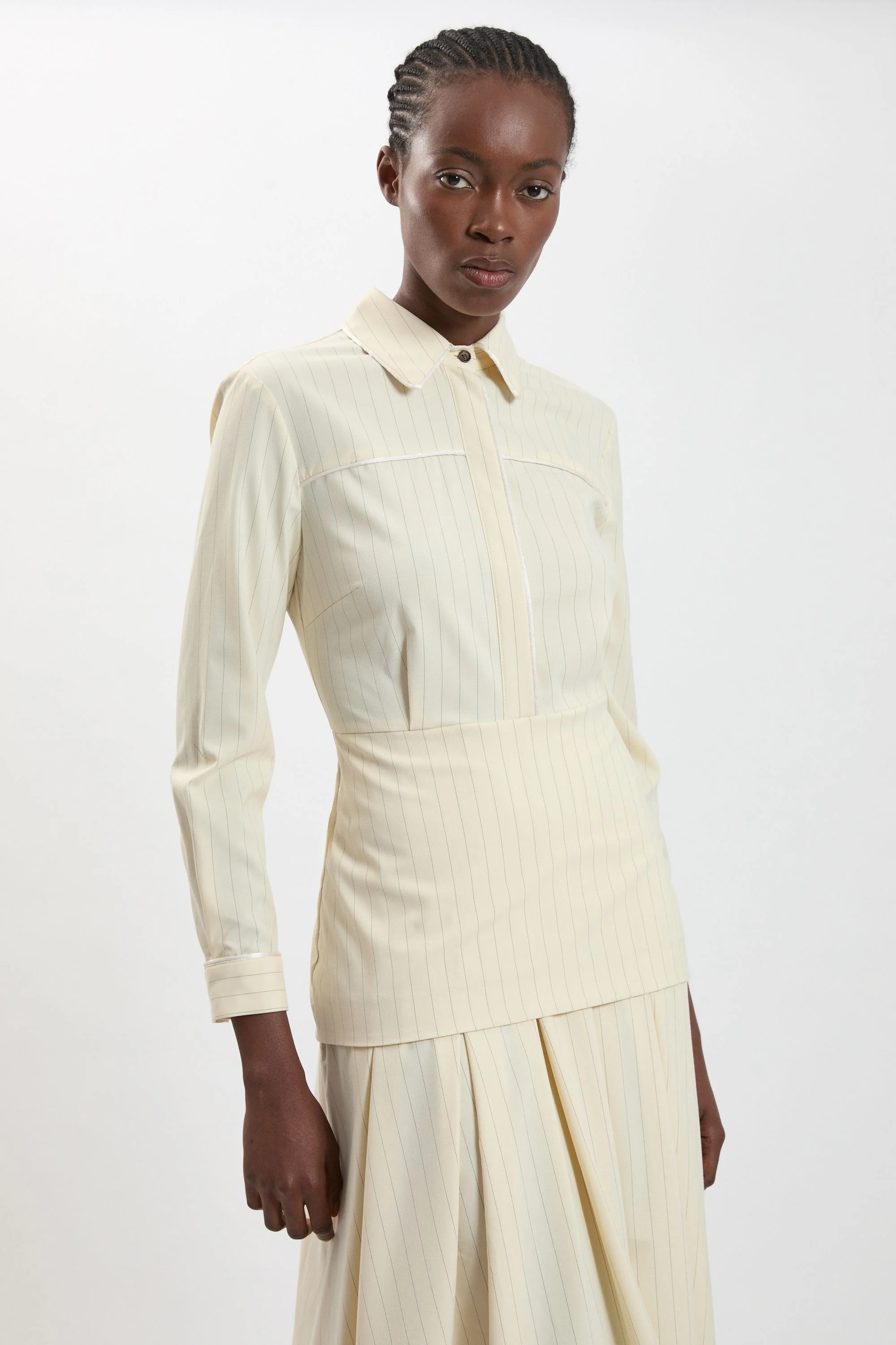 Petite Tailored Pinstripe Collared Maxi Dress - 1