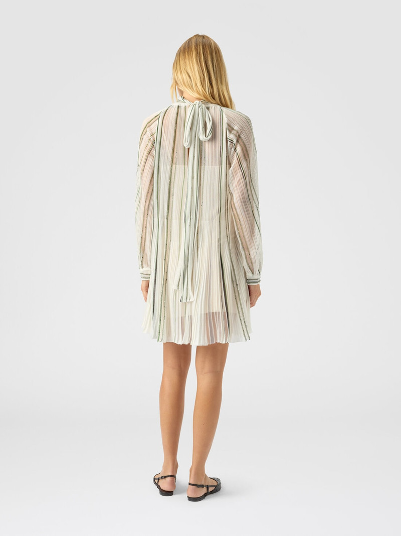 Mini dress with striped sash and lamé threads 3