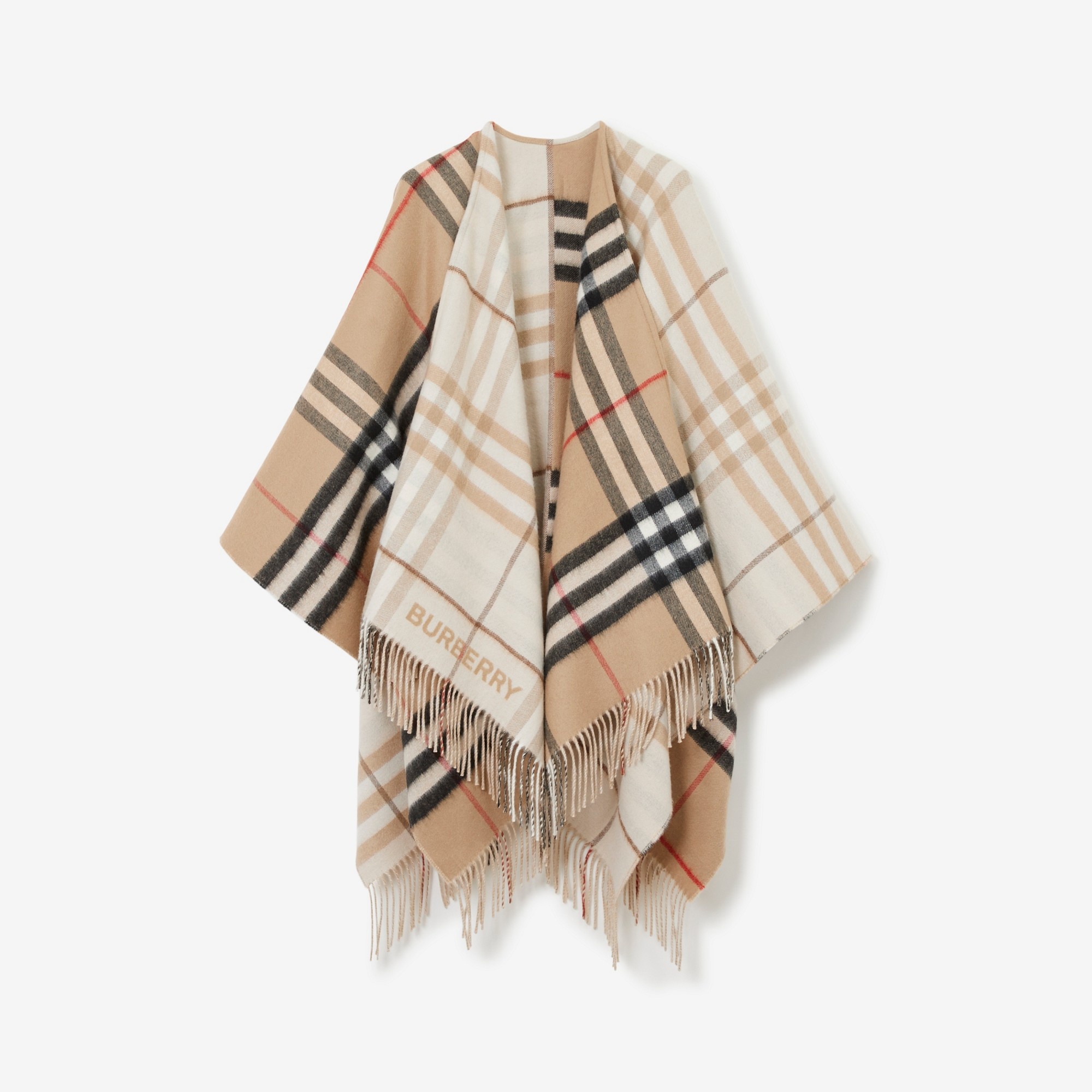 Contrast Check Wool Cashmere Cape - 1