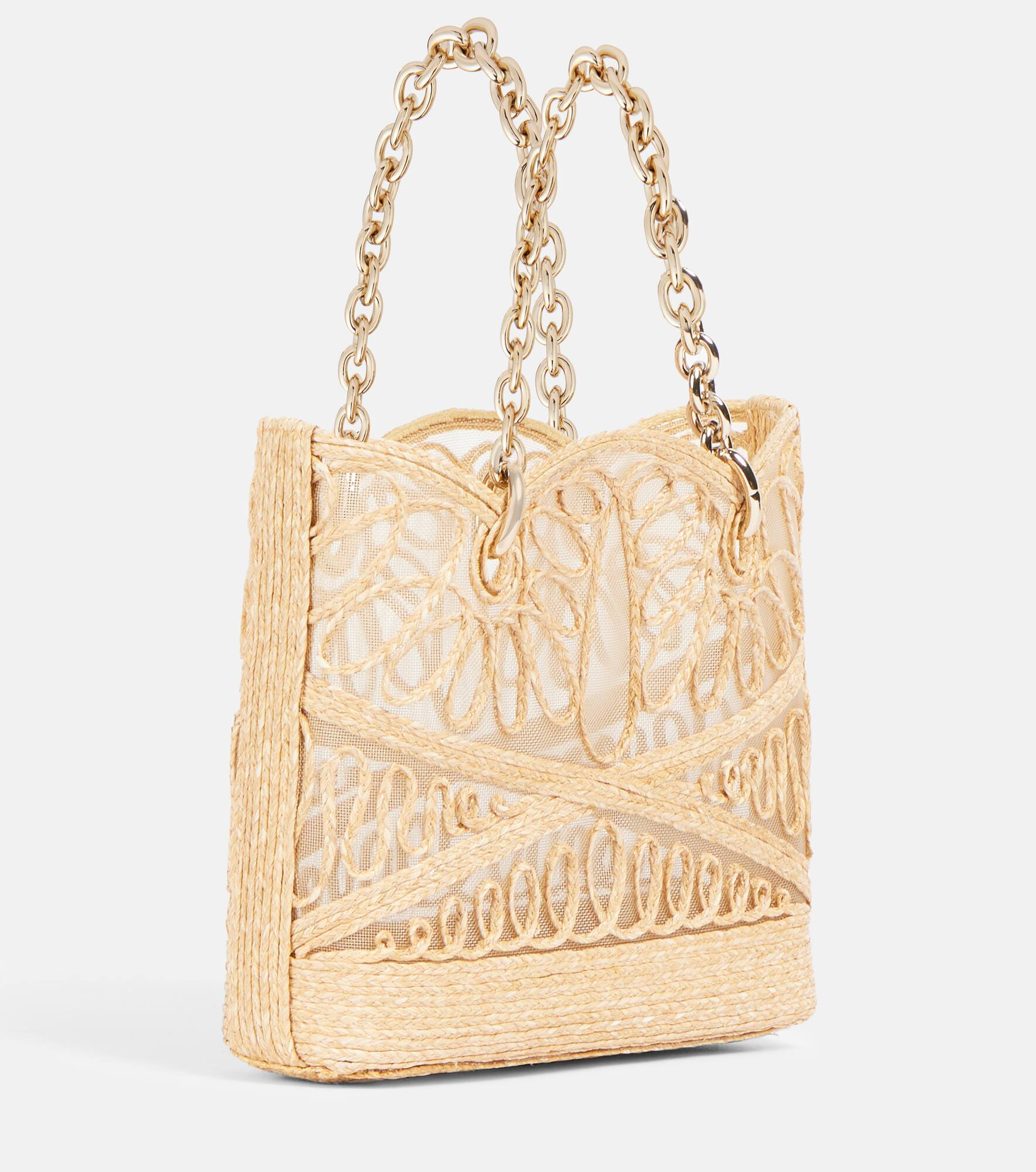 Kahlo Mini logo raffia tote bag - 4