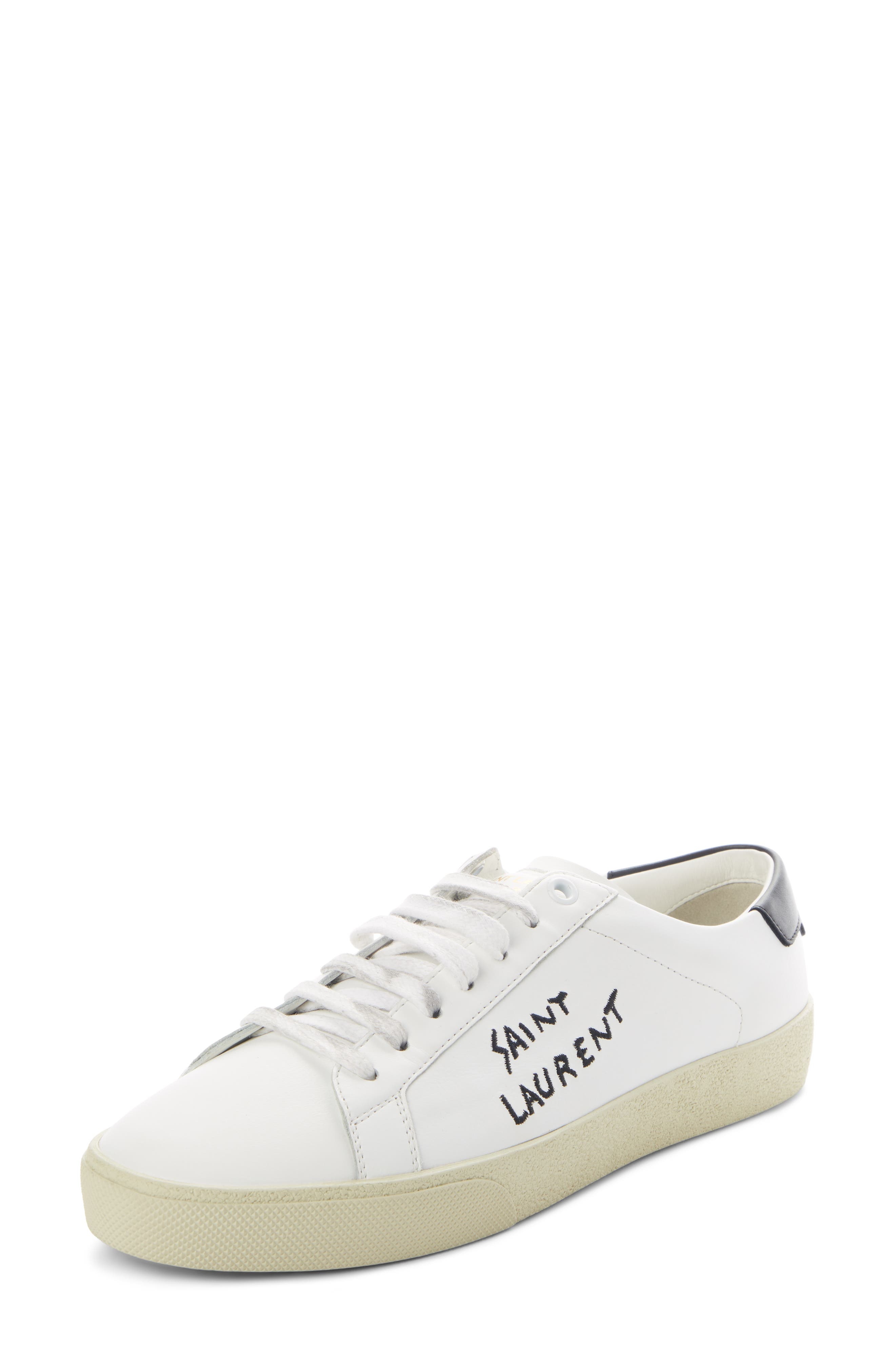 Saint Laurent Court Classic Low Top Sneaker in White/Black at Nordstrom - 1