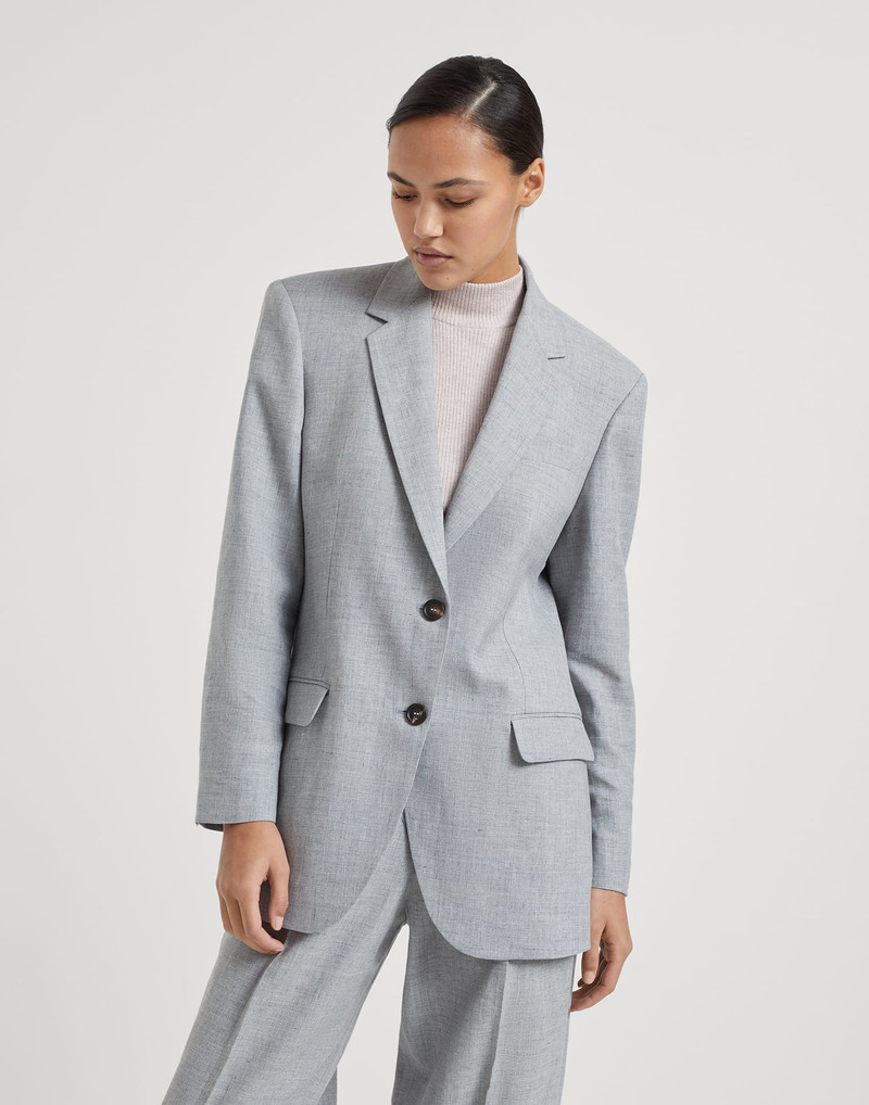 Linen and wool canvas blazer with monili 1