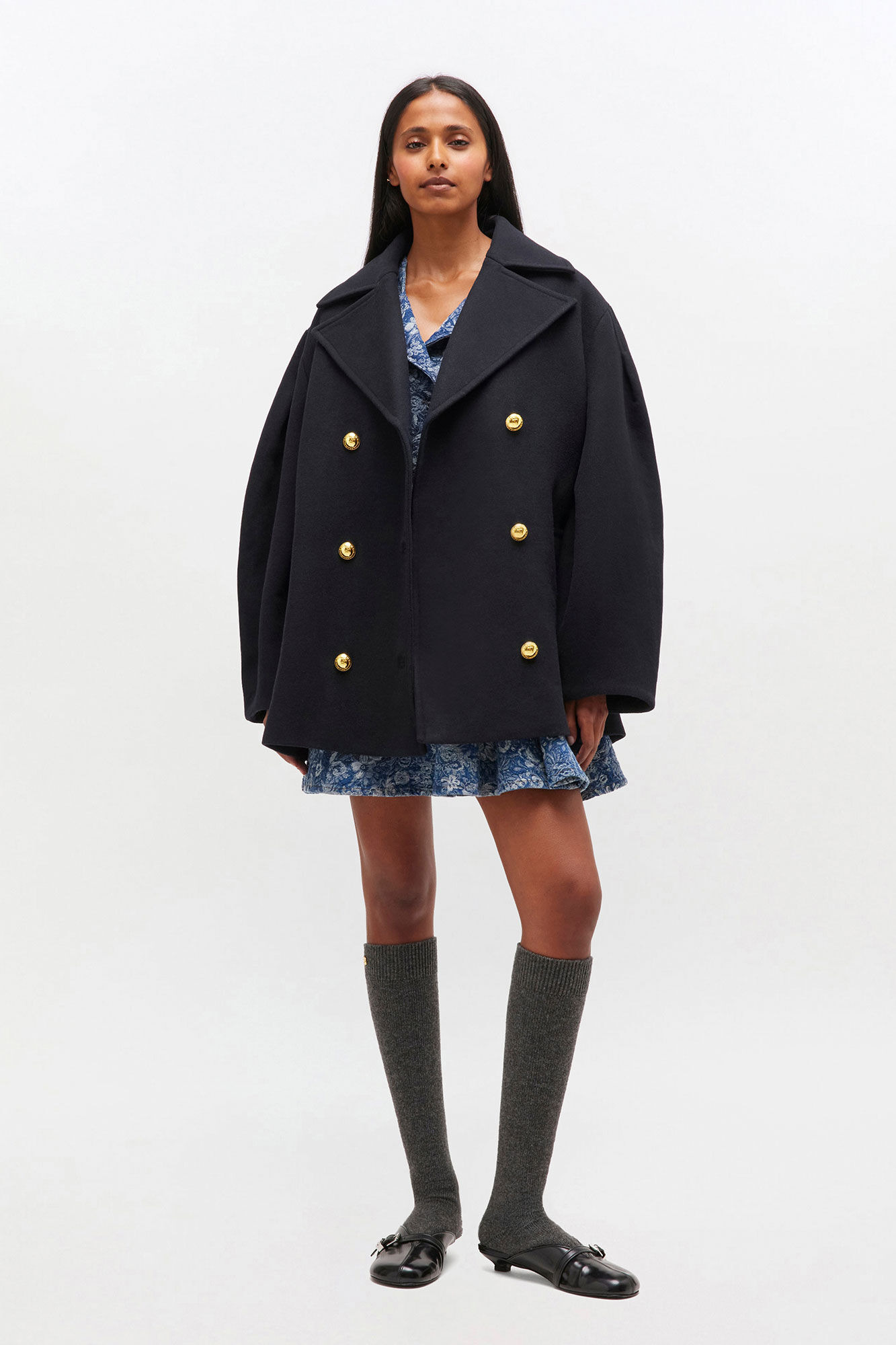 DARK BLUE WOOL PEACOAT SHORT - 2
