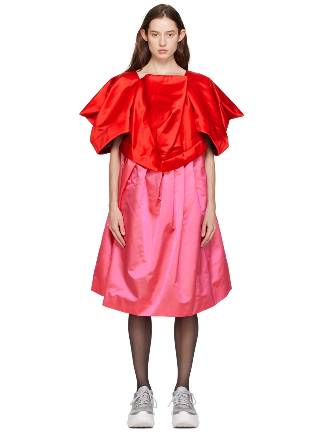 Red & Pink Oversized Midi Dress - 1