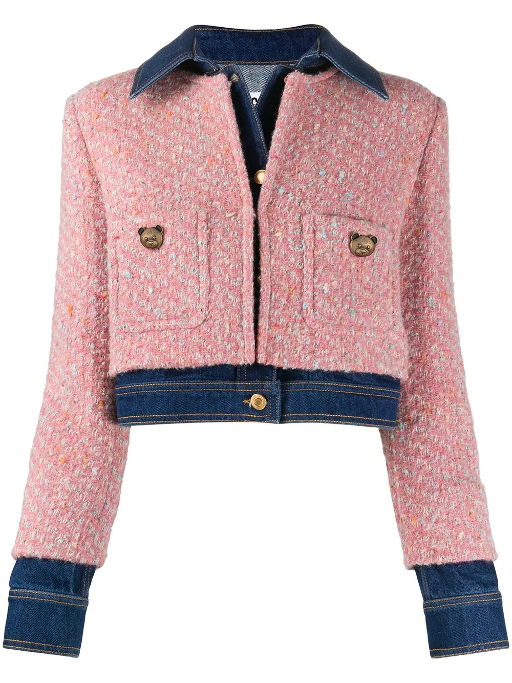 tweed-overlay denim jacket - 1