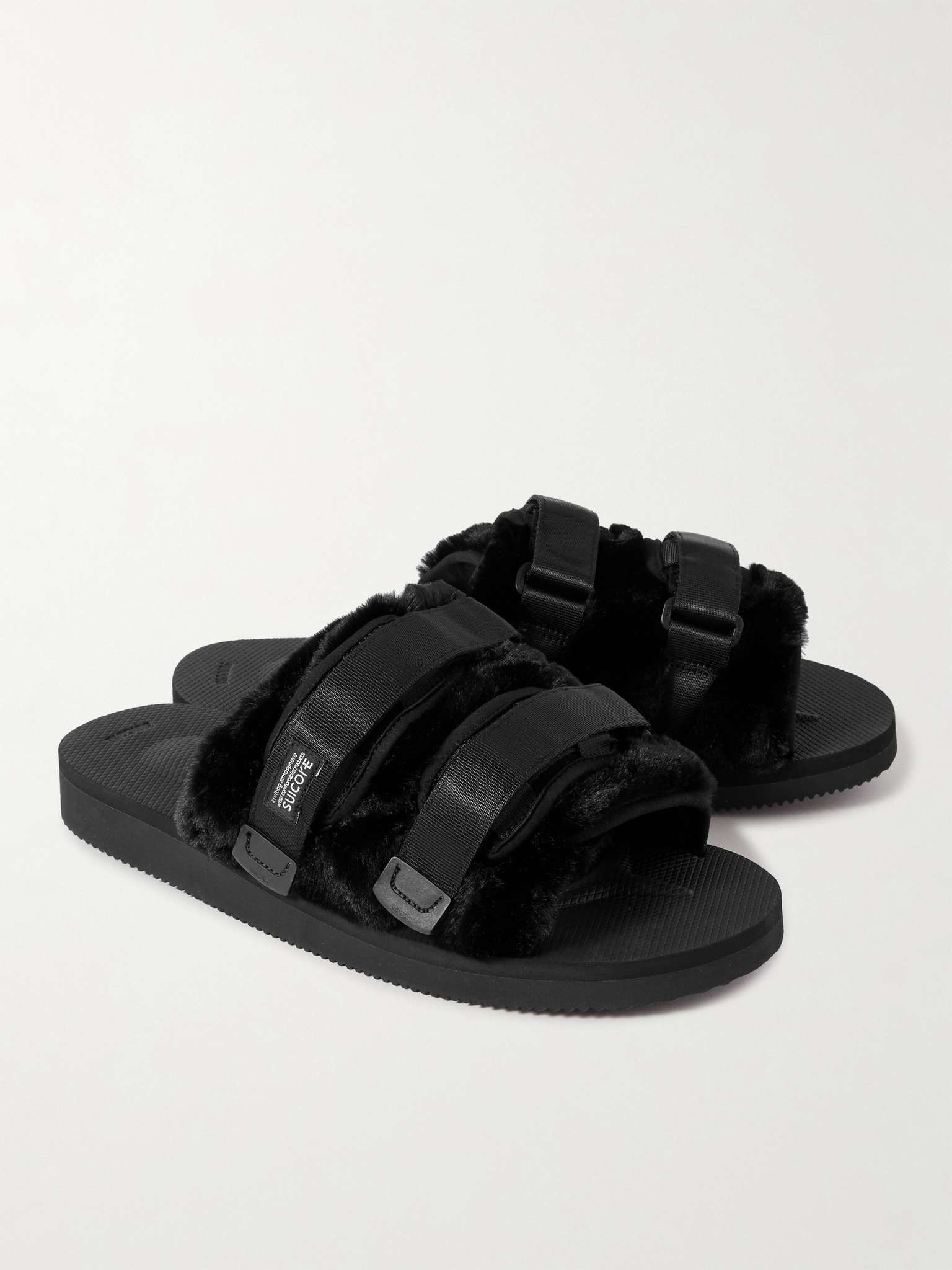 Moto Webbing and Shell-Trimmed Faux Fur Slides - 4
